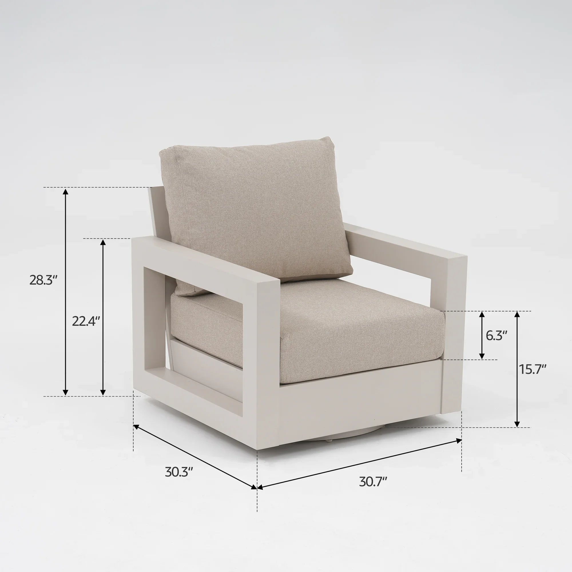 Vela Aluminum White Outdoor Swivel Lounge Chair, Olefin Linen Cushions, Set of 2