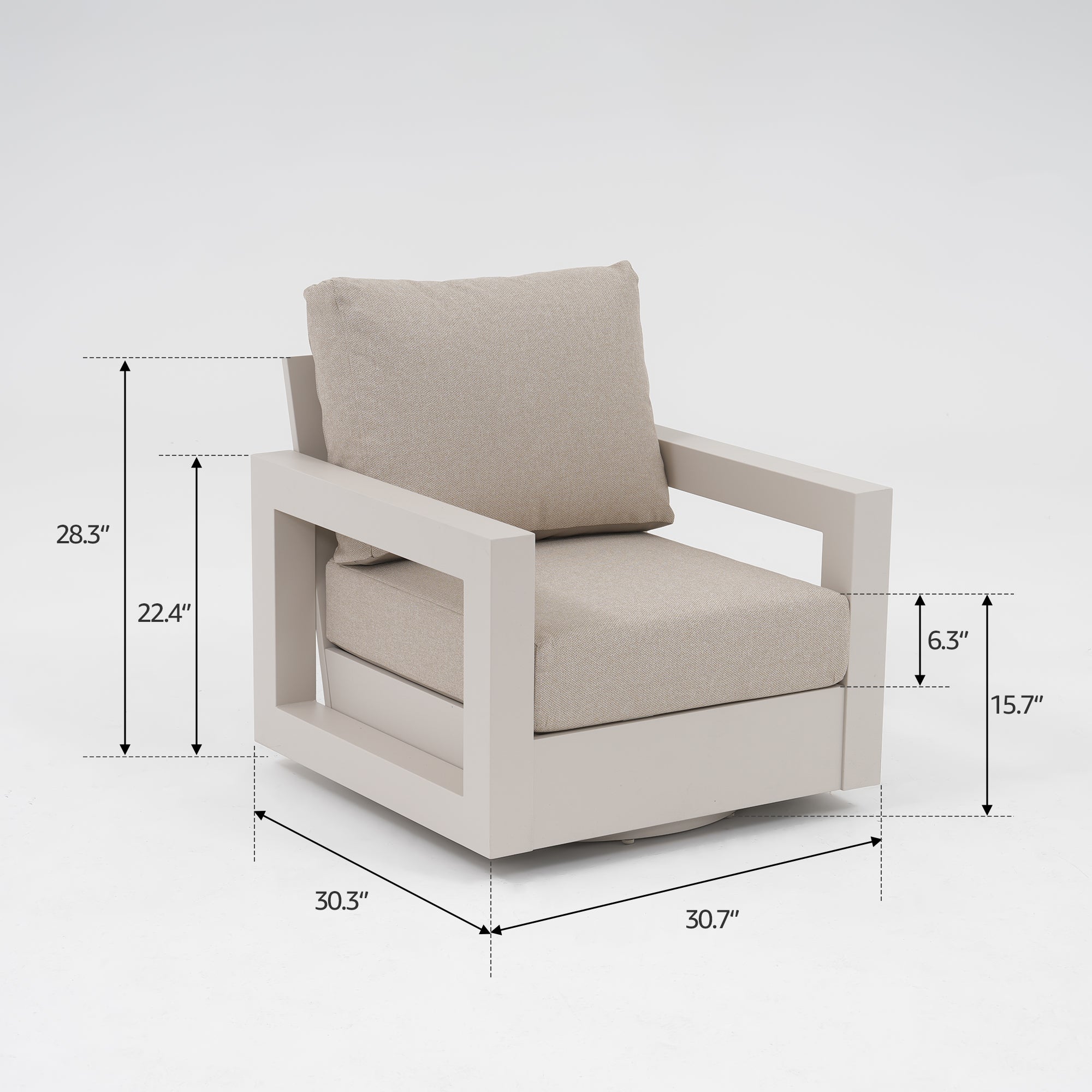 Vela Aluminum Oyster White Outdoor Swivel Lounge Chair Set of 2 with Linen Olefin Cushions