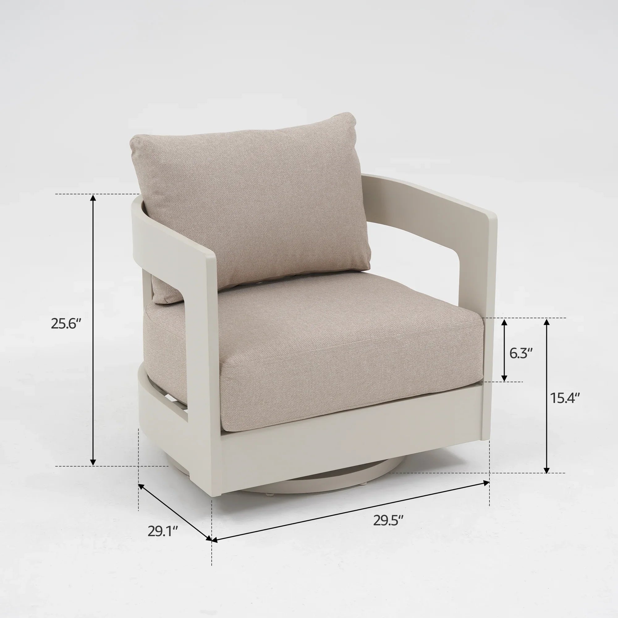 Chair with beige cushions and dimensions