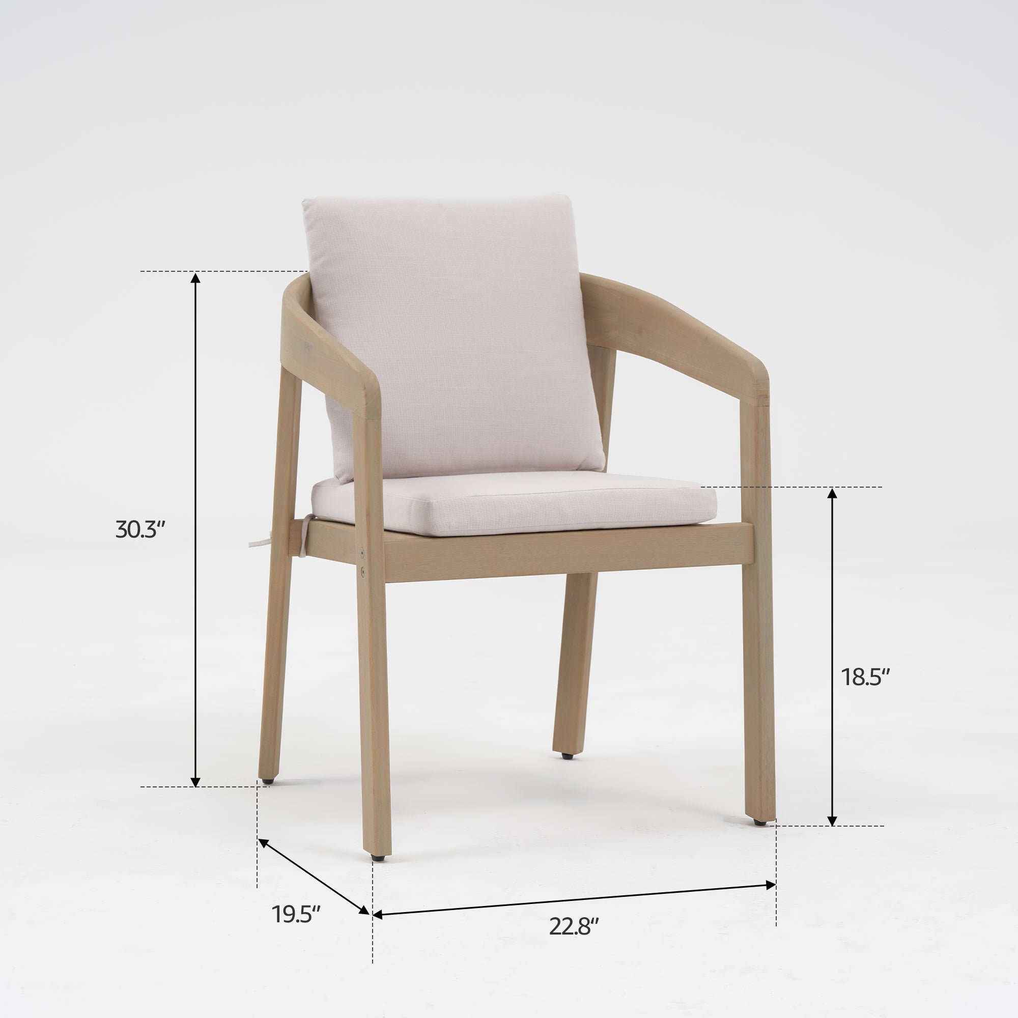 Cali Eucalyptus Wood Stackable Outdoor Dining Chairs With Curved Backrest, White Cushions, Set of 2/4/6