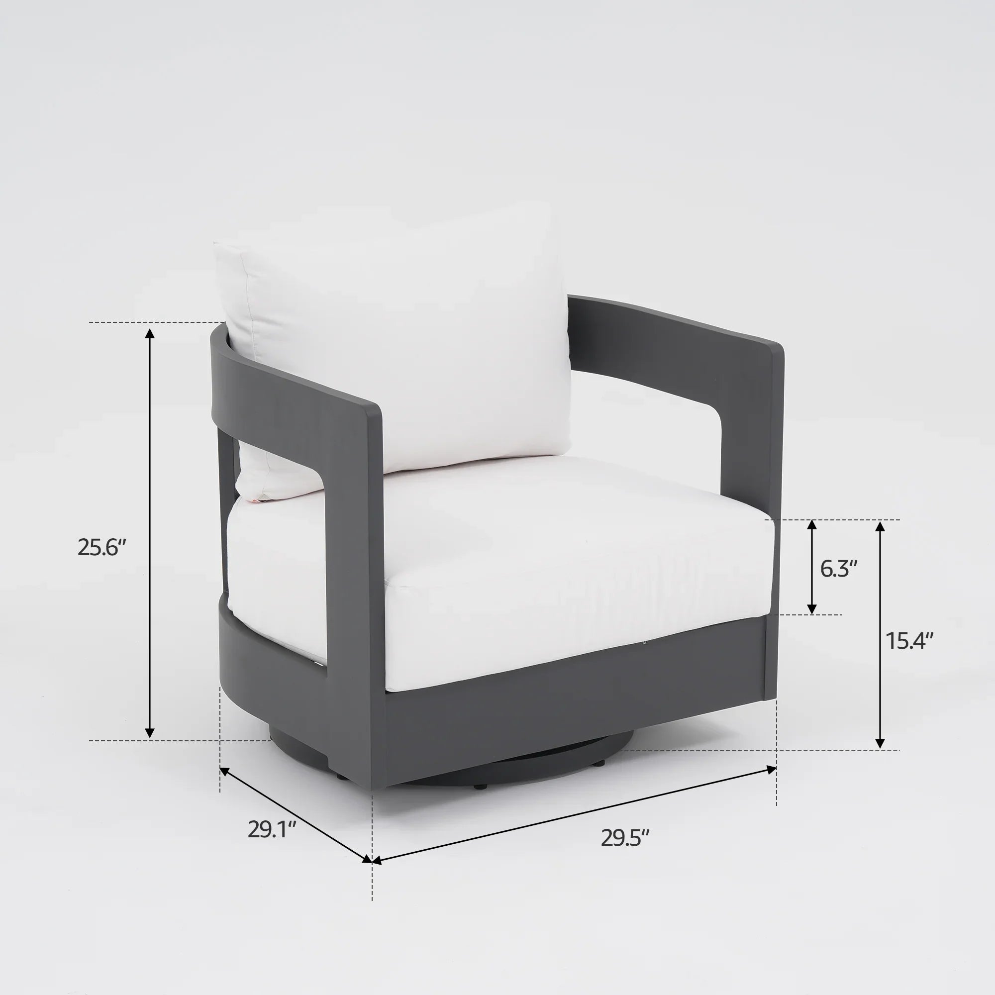 Sova Modern Aluminum Outdoor Sofa Set with Fire Pit, Swivel Chairs, Black Frame & White Sunbrella® Cushions