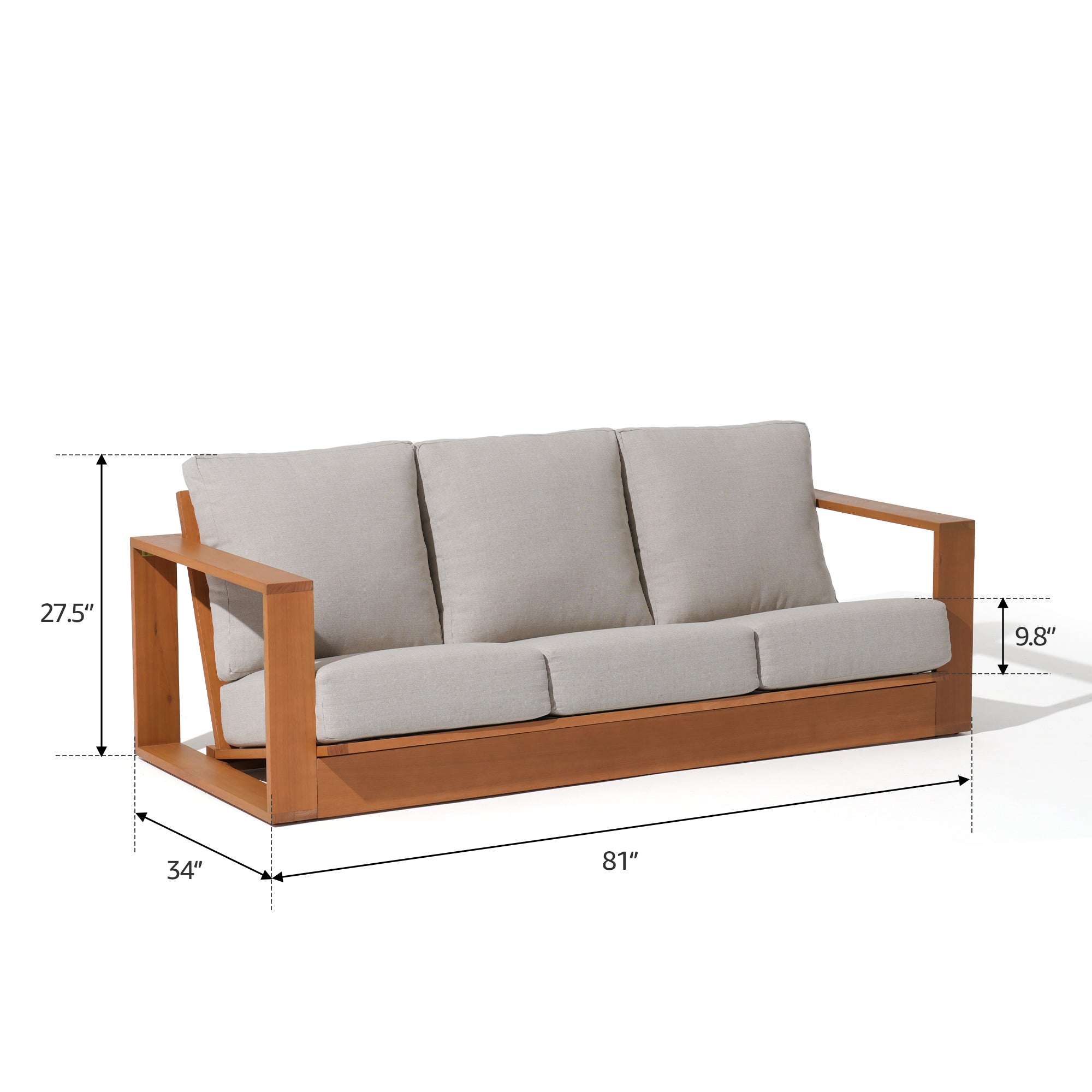 Drift 7 Seats Eucalyptus Wooden Outdoor Sofa Set with Fire Pit, Angled seat, Rope Backrest