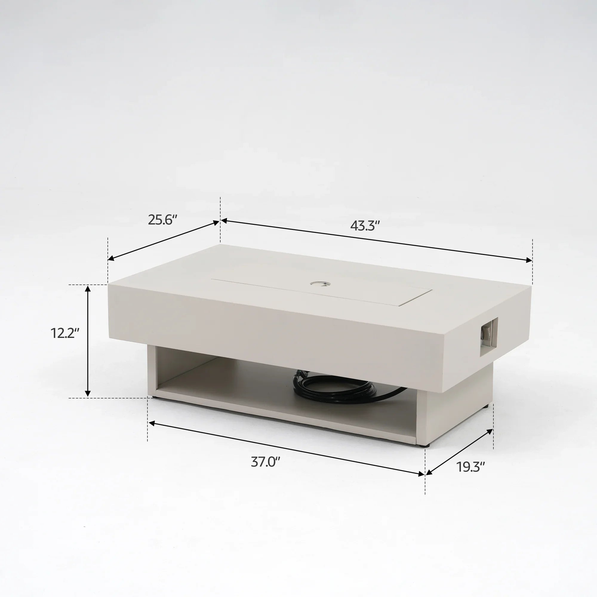 White rectangular fir pit table dimension
