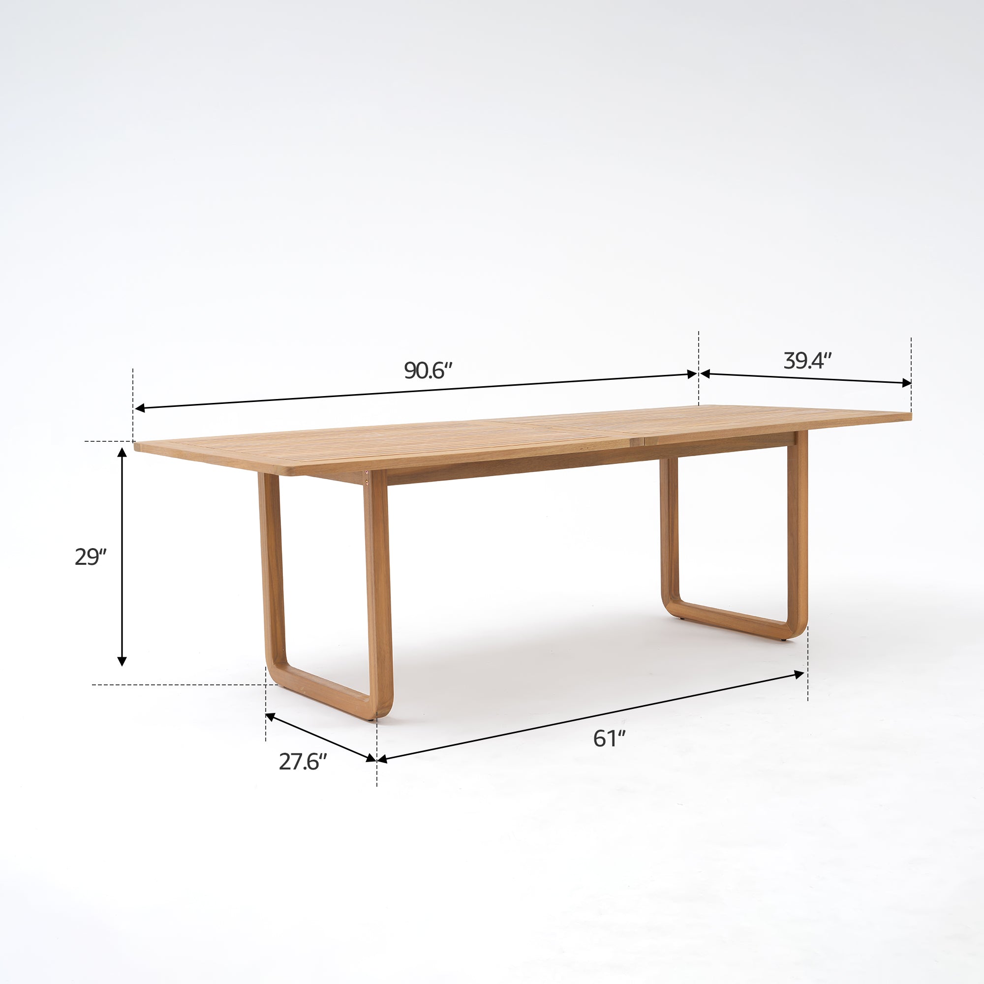 Amaya Wooden Dining Table with Umbrella Hole for 6-8 People, Teak Finish, 90.6"