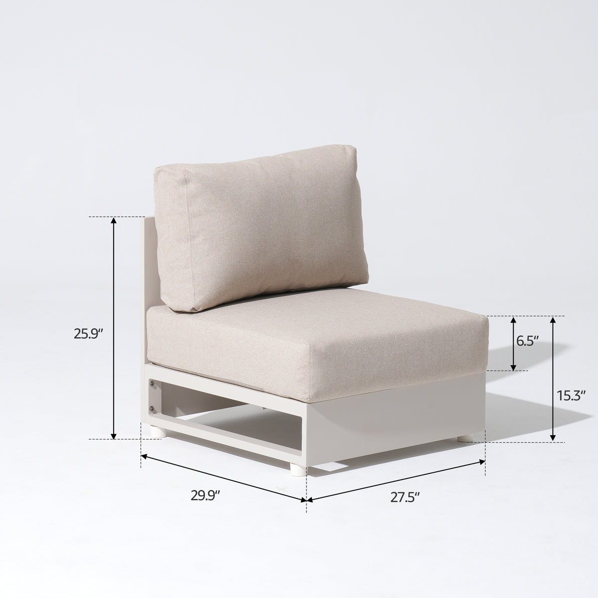 Addison Modern Aluminum Armless Chair with Cushions, Oyster White