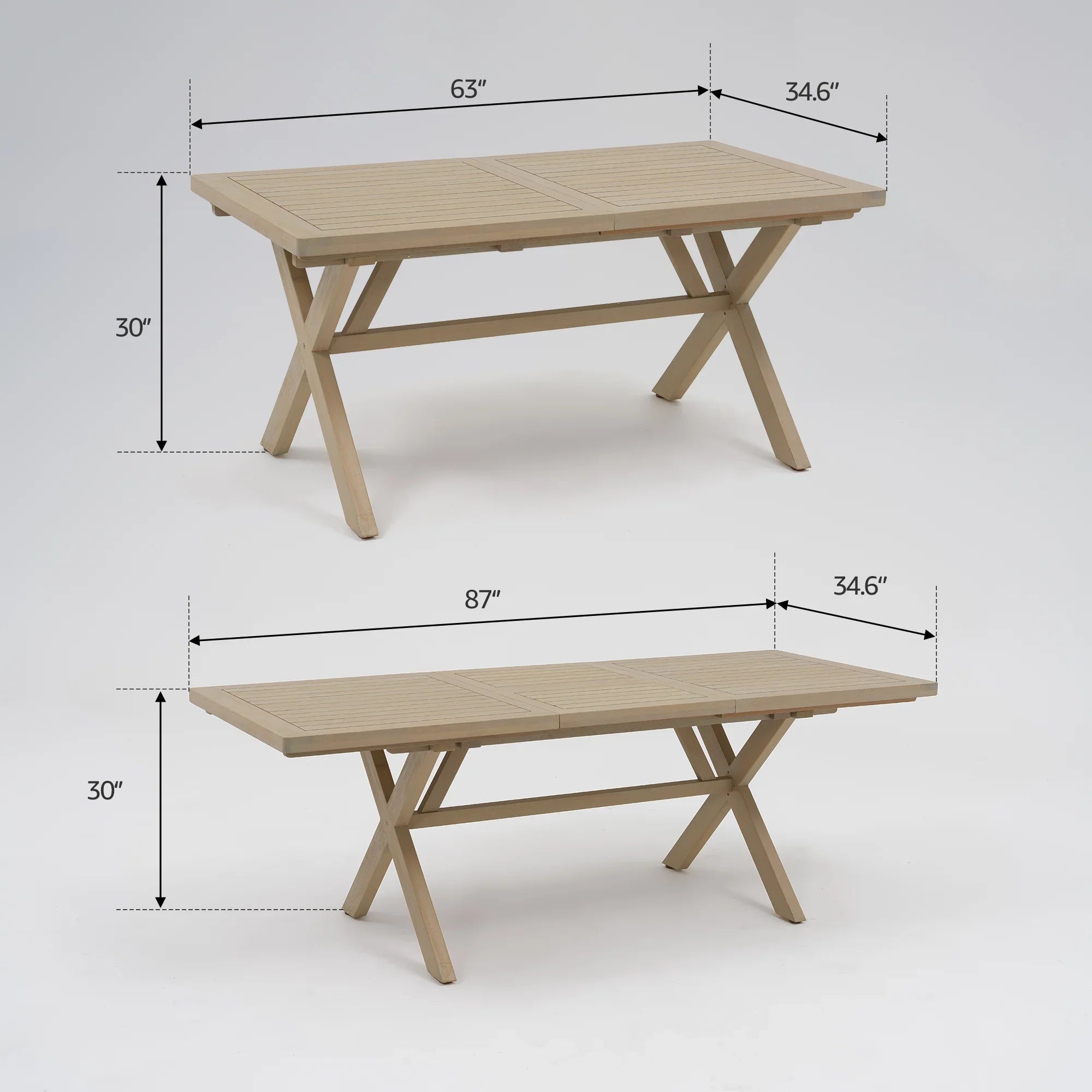 Eucalyptus wooden tables with dimensions