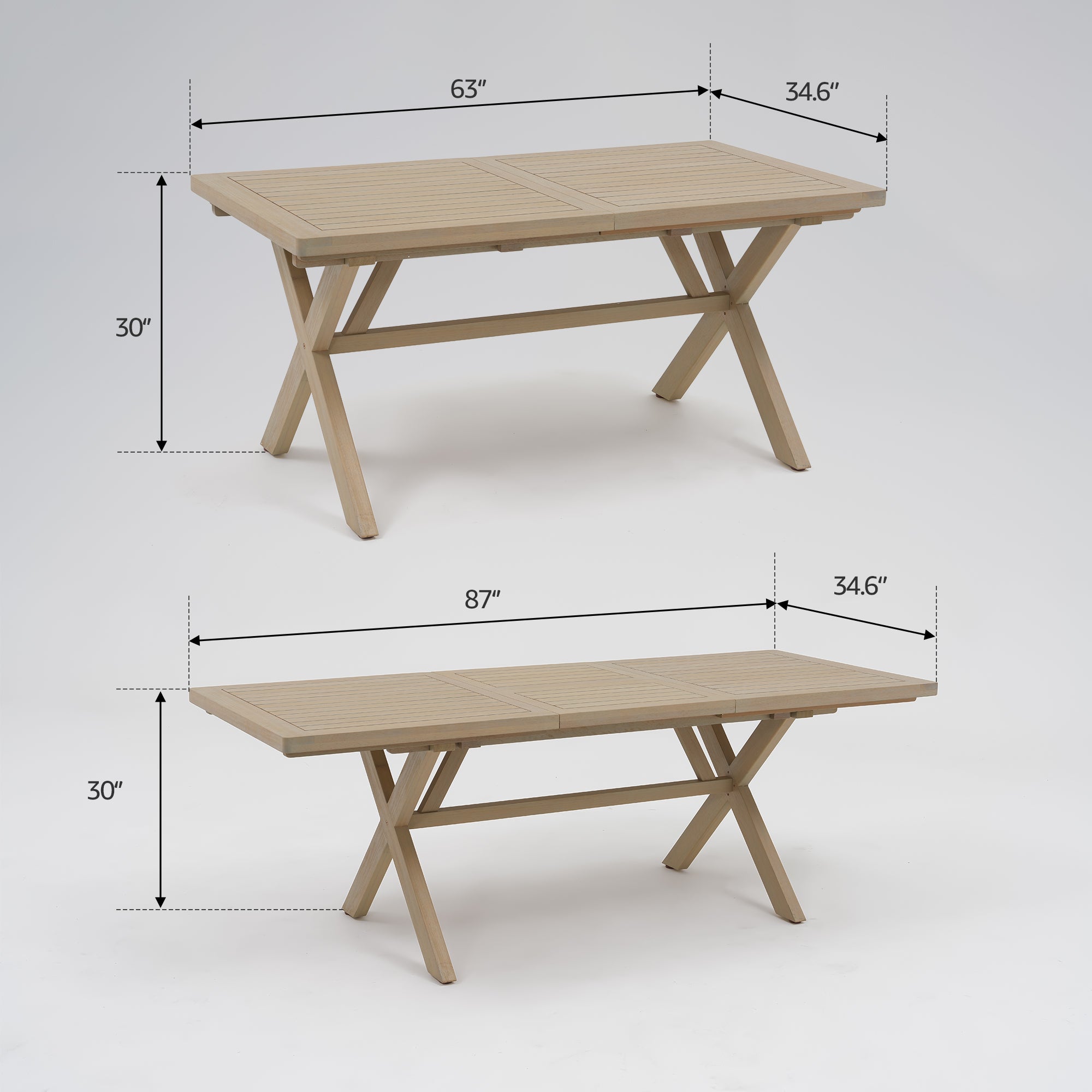Eucalyptus wooden tables with dimensions