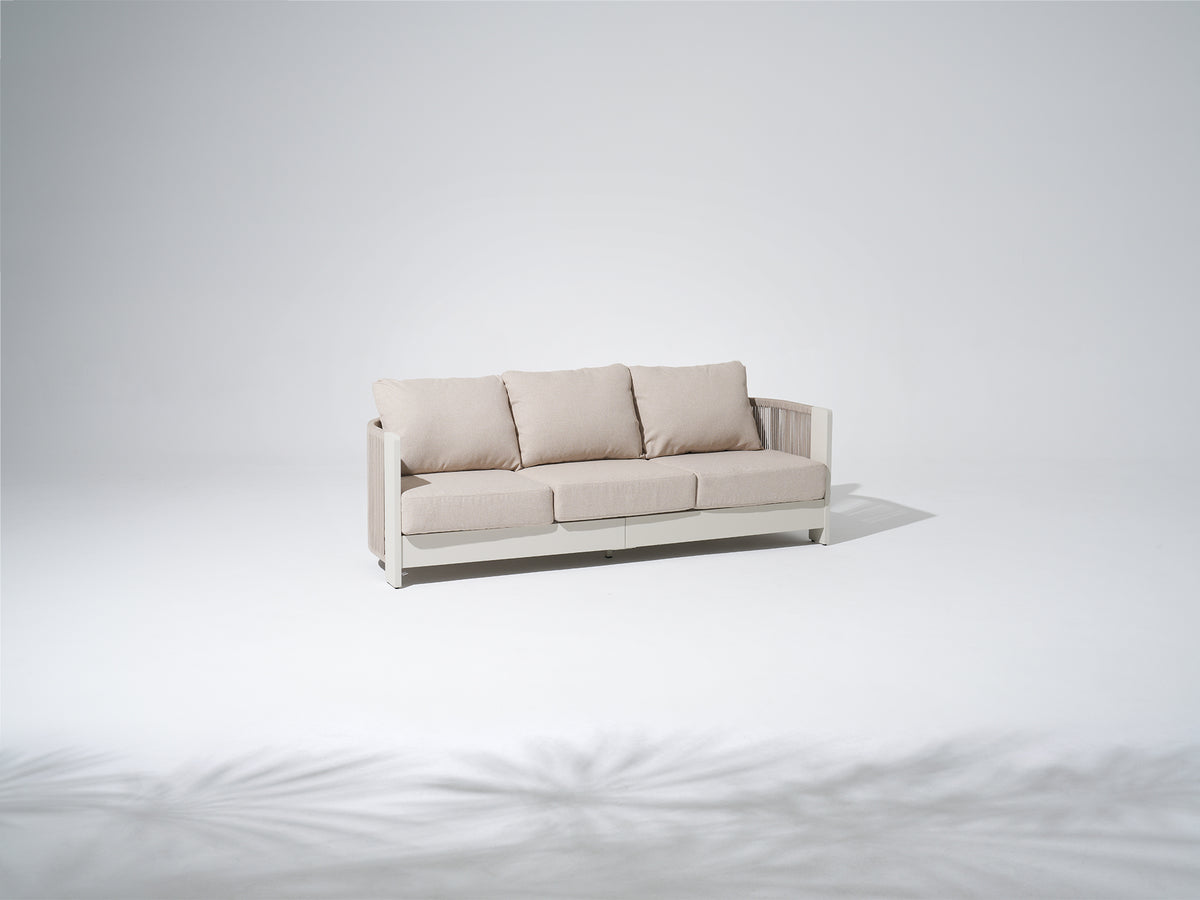 Irati 3-seater Outdoor Sofa, Modern Rope Design, Aluminum Frame, Thick Cushions, Oyster White