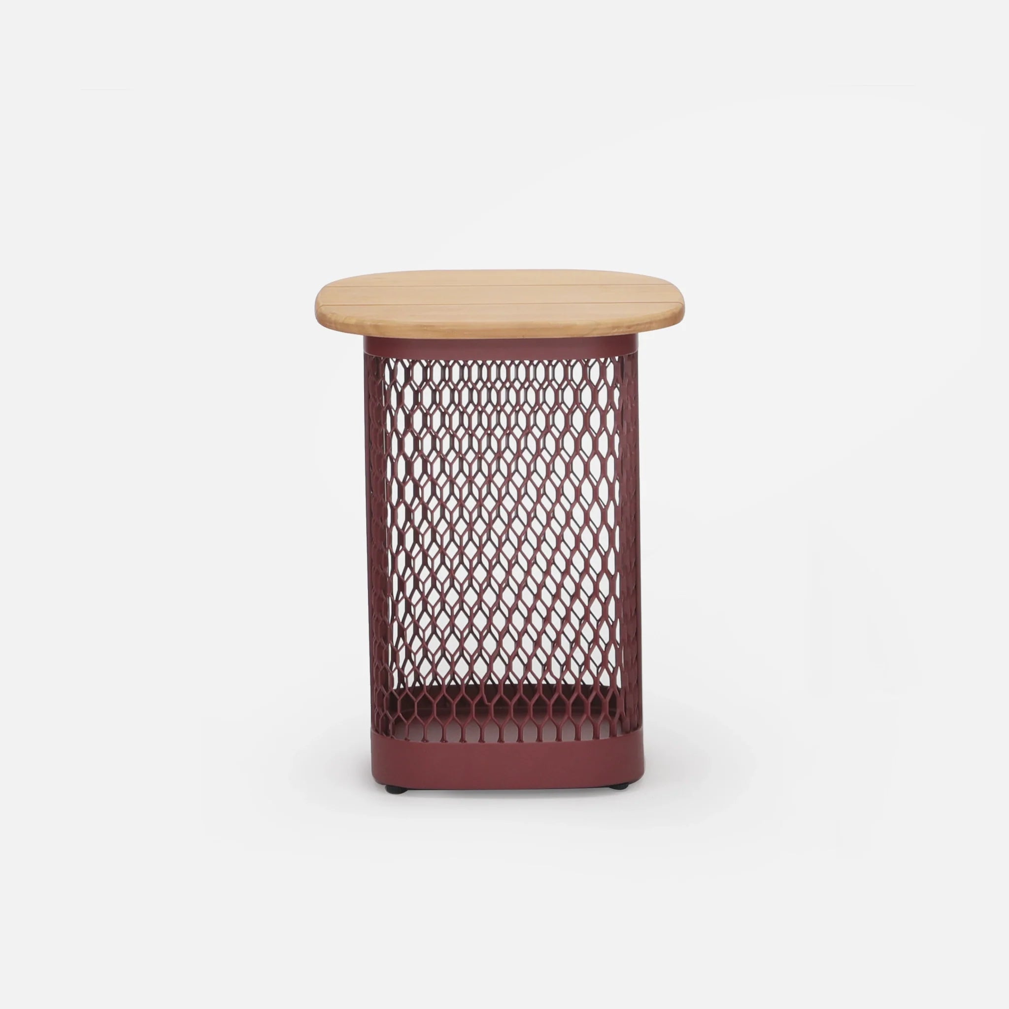 Autour Square Outdoor Small Side Table , Teak tabletop, red aluminum frame - Jardina Premium Modern Outdoor Patio Furniture