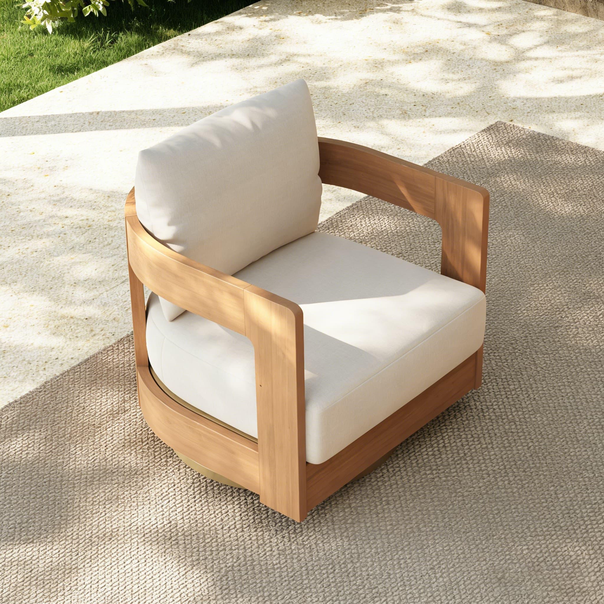 Eucalyptus Wooden swivel chair with white cushions#Color_White
