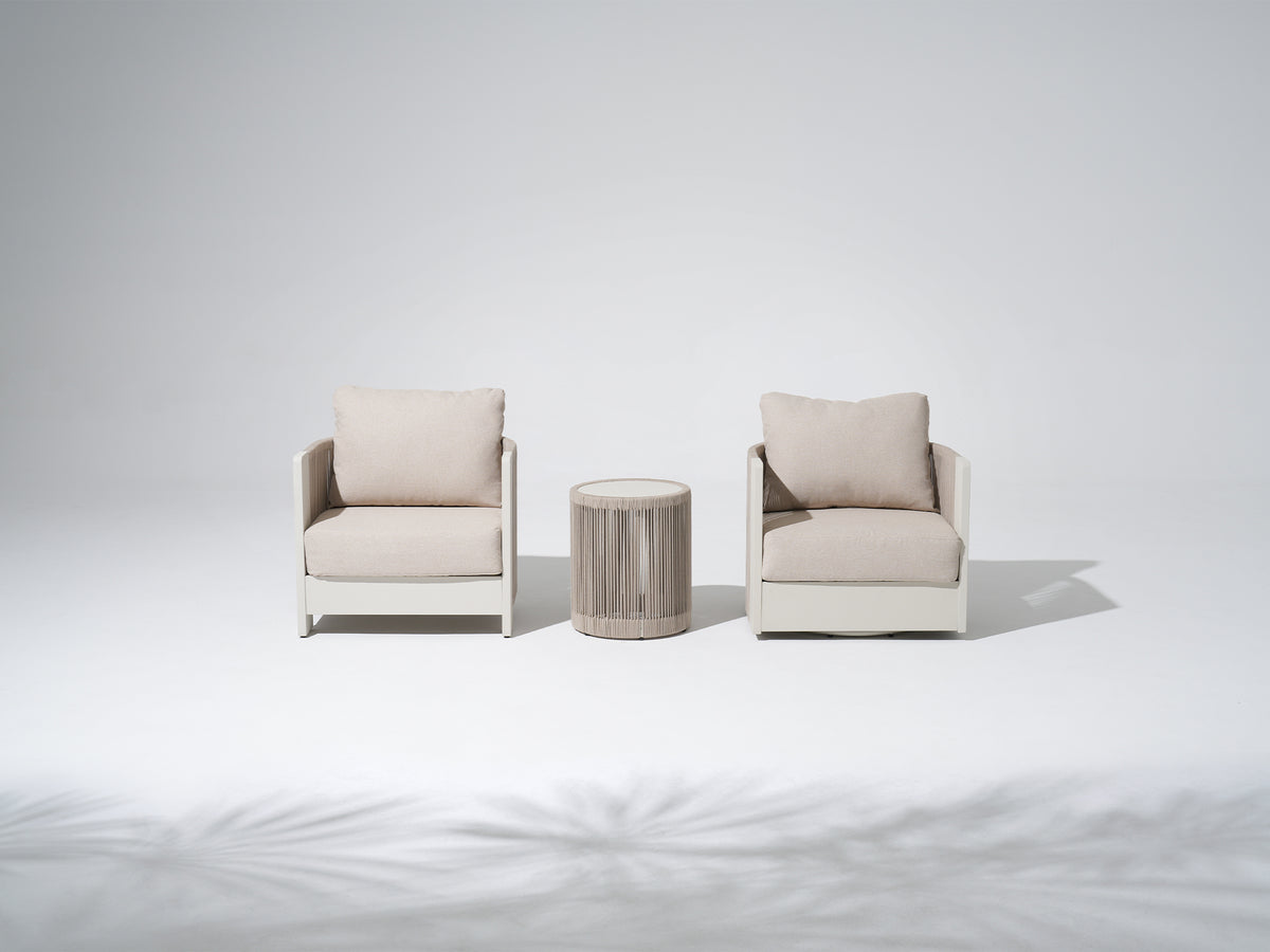 Irati 3-Piece Rope Rattan Aluminum Outdoor Conversation Set, Olefin Cushions, Oyster White