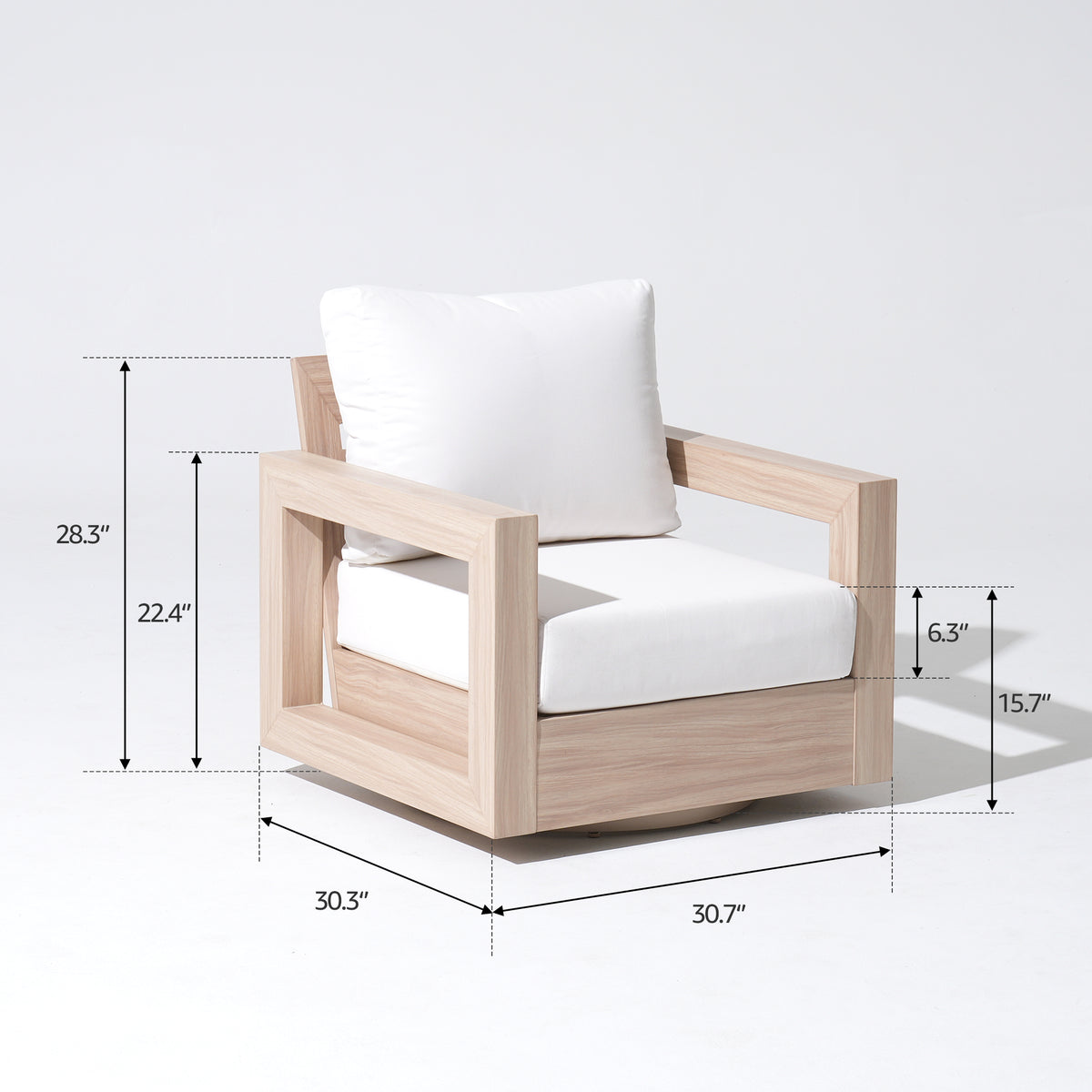 Vela Aluminum Outdoor Swivel Chair, Wood-Look Frame, Sunbrella® Cushion