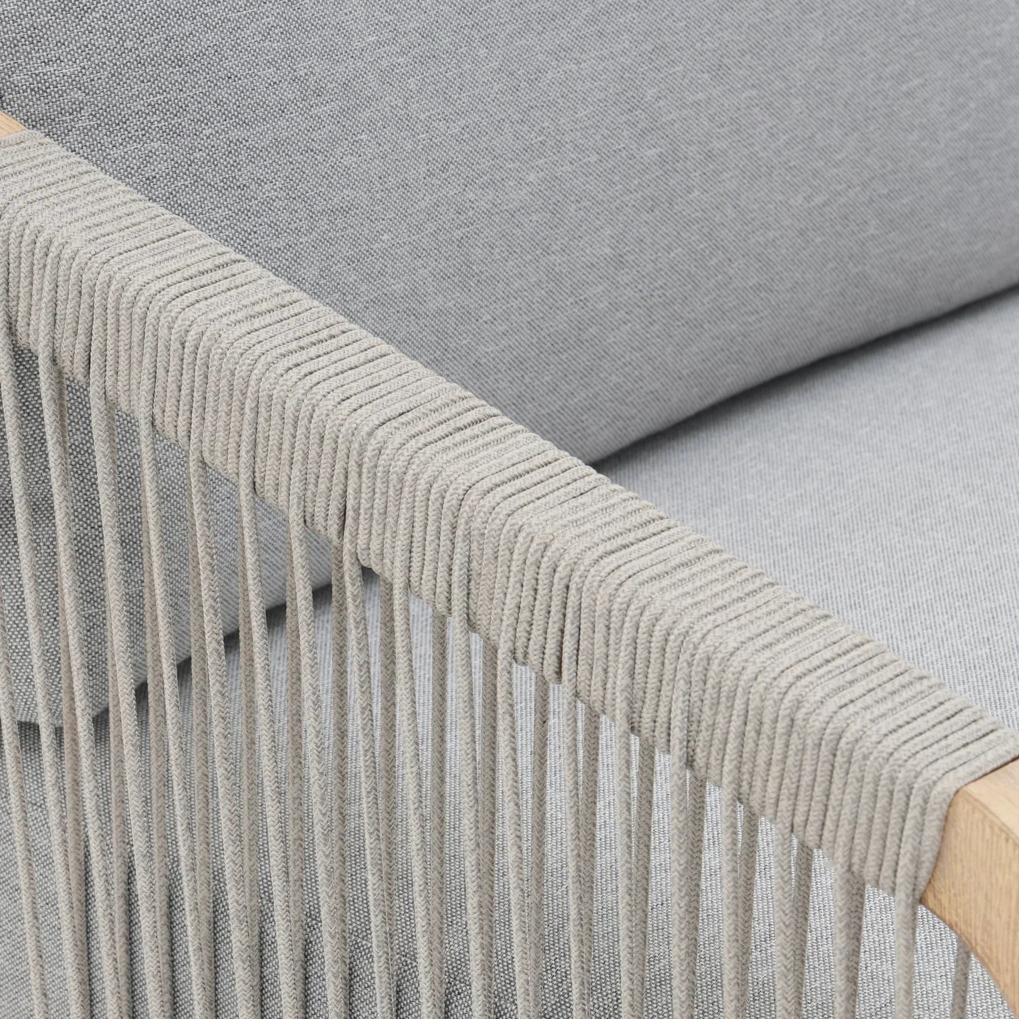 Gray textured fabric with rope armrest