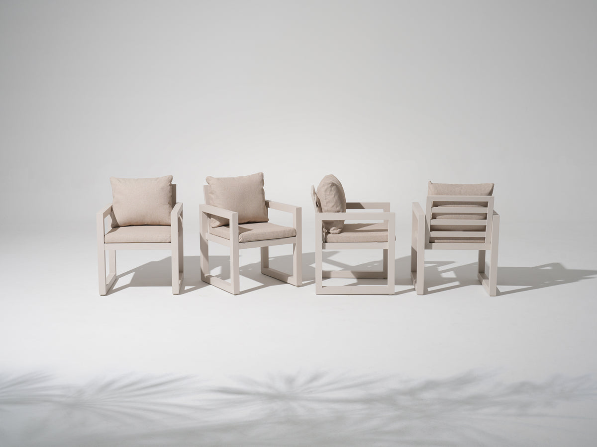 Vela Aluminum Outdoor Dining Chair, Slatted Back & Olefin Cushions, Light Beige, 18.1" Seat Height, Set of 2/4/6