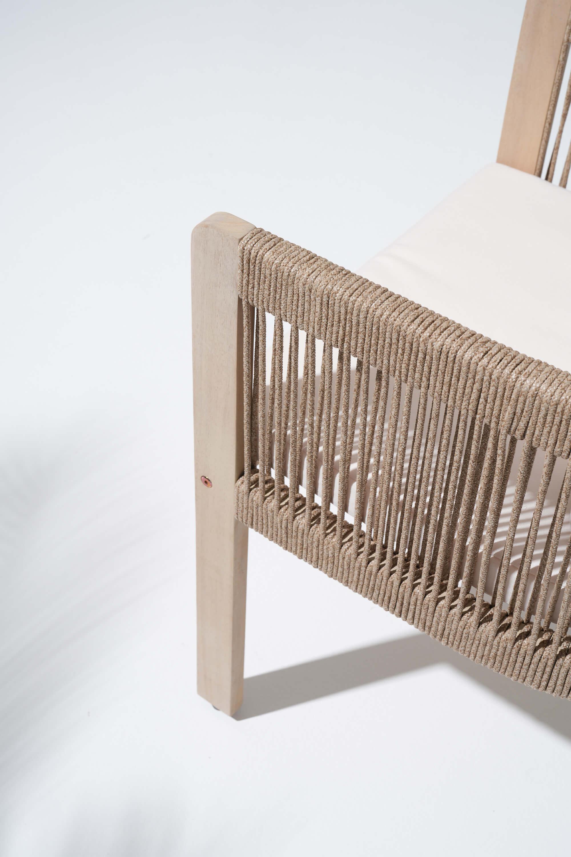 Close-up of a chair with woven rope backrest - Jardina Modern Premium Outdoor Patio Furniture