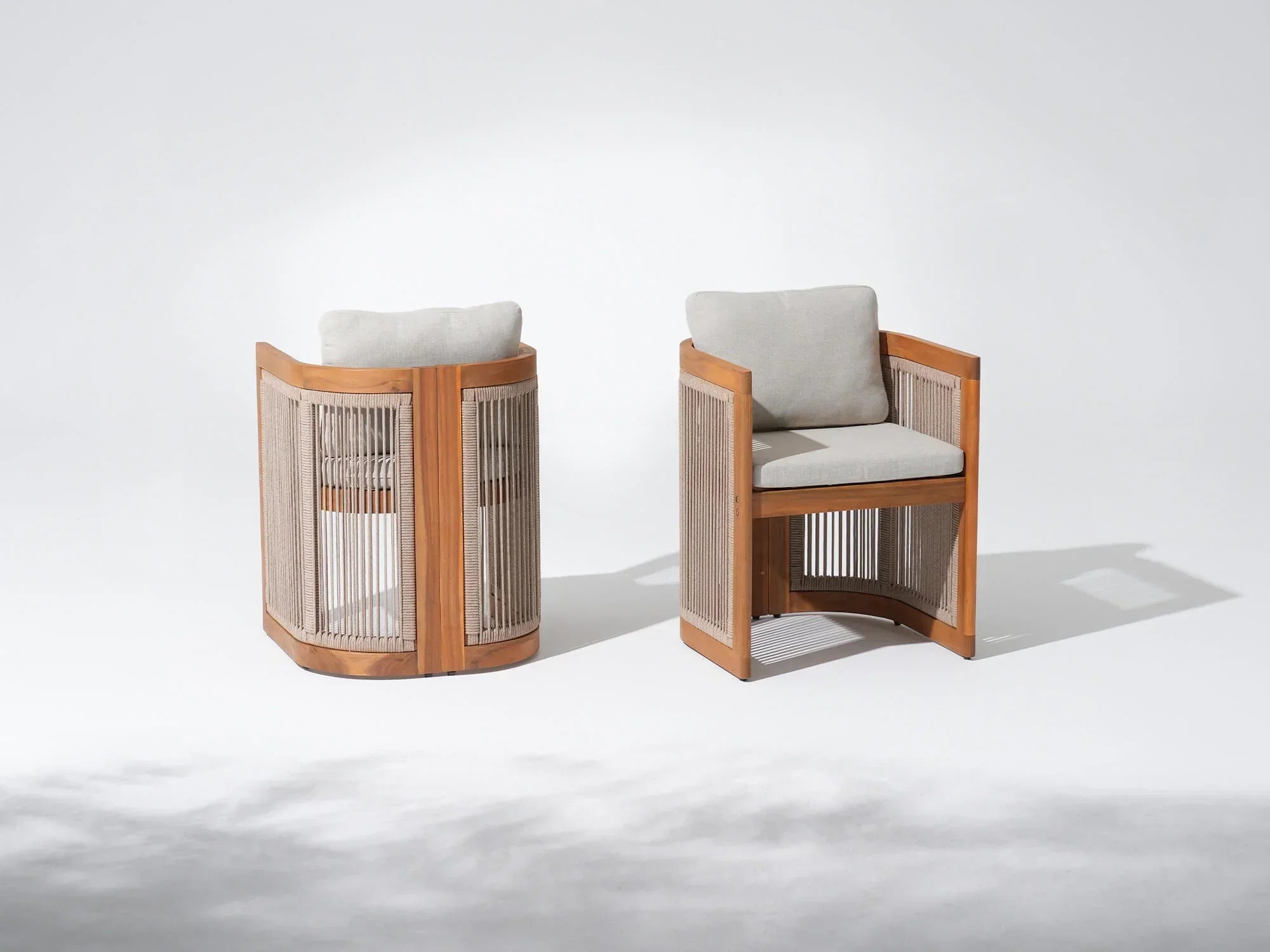 Two acacia wooden chairs with rope backrests and cushions- Jardina Modern Premium Patio Outdoor Furniture