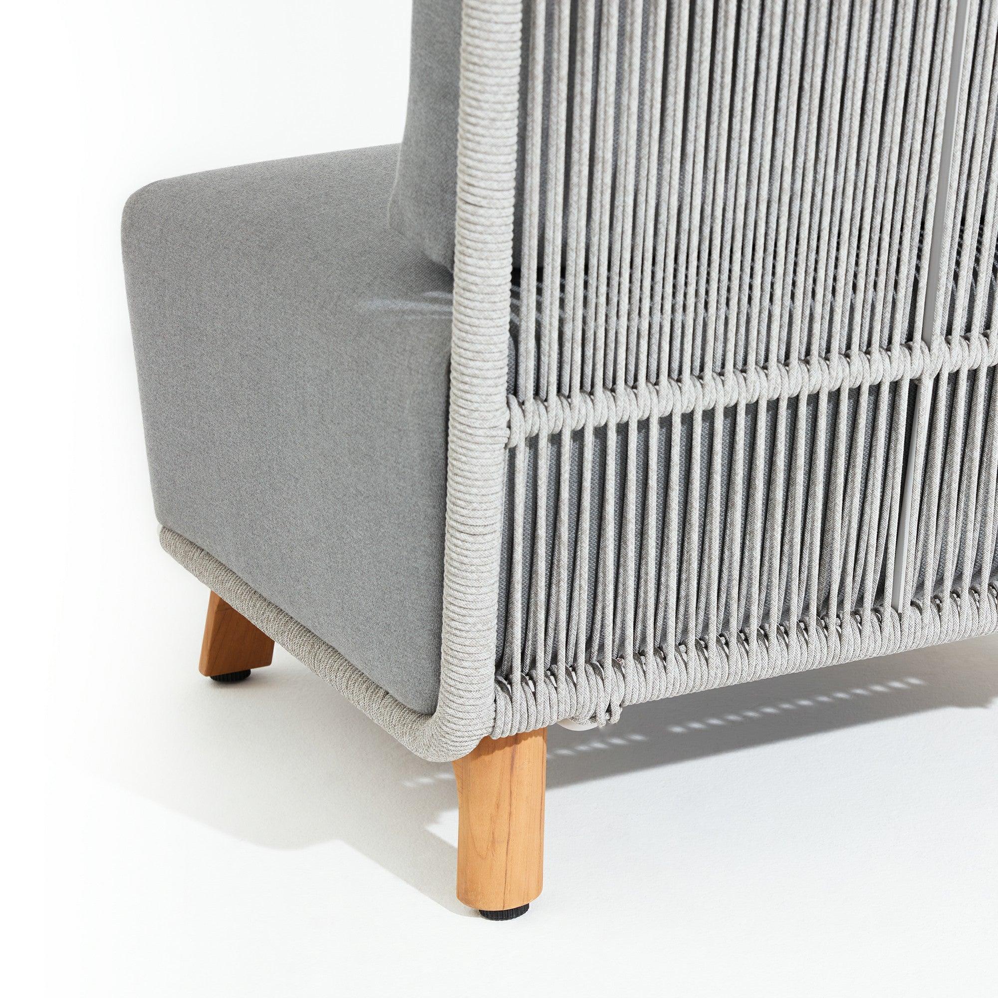 left arm sofa, high-quality grey finish, water-resistant Textilene rope, back angle- Jardina