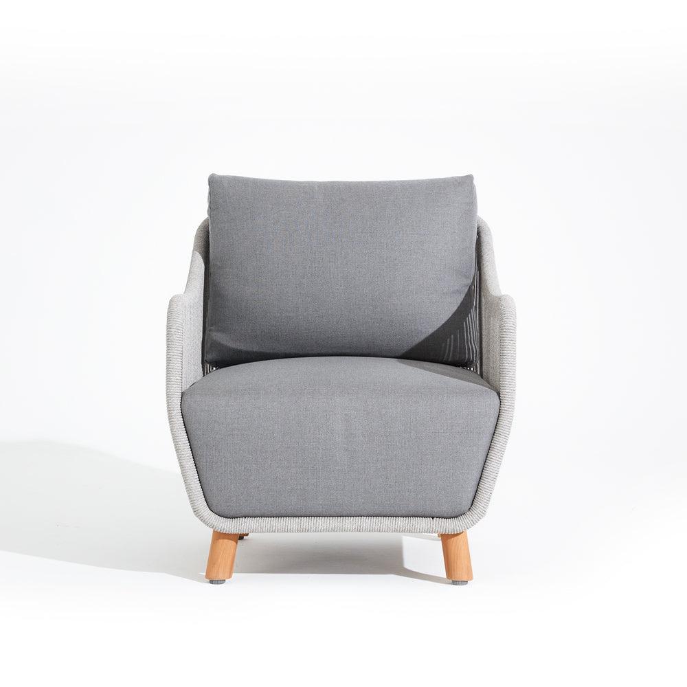Natural - Lounge Chair,10'' thick cushion, grey rope,teak leg, aluminum frame, classic and European design, Front View, White Background- Sunsitt Signature