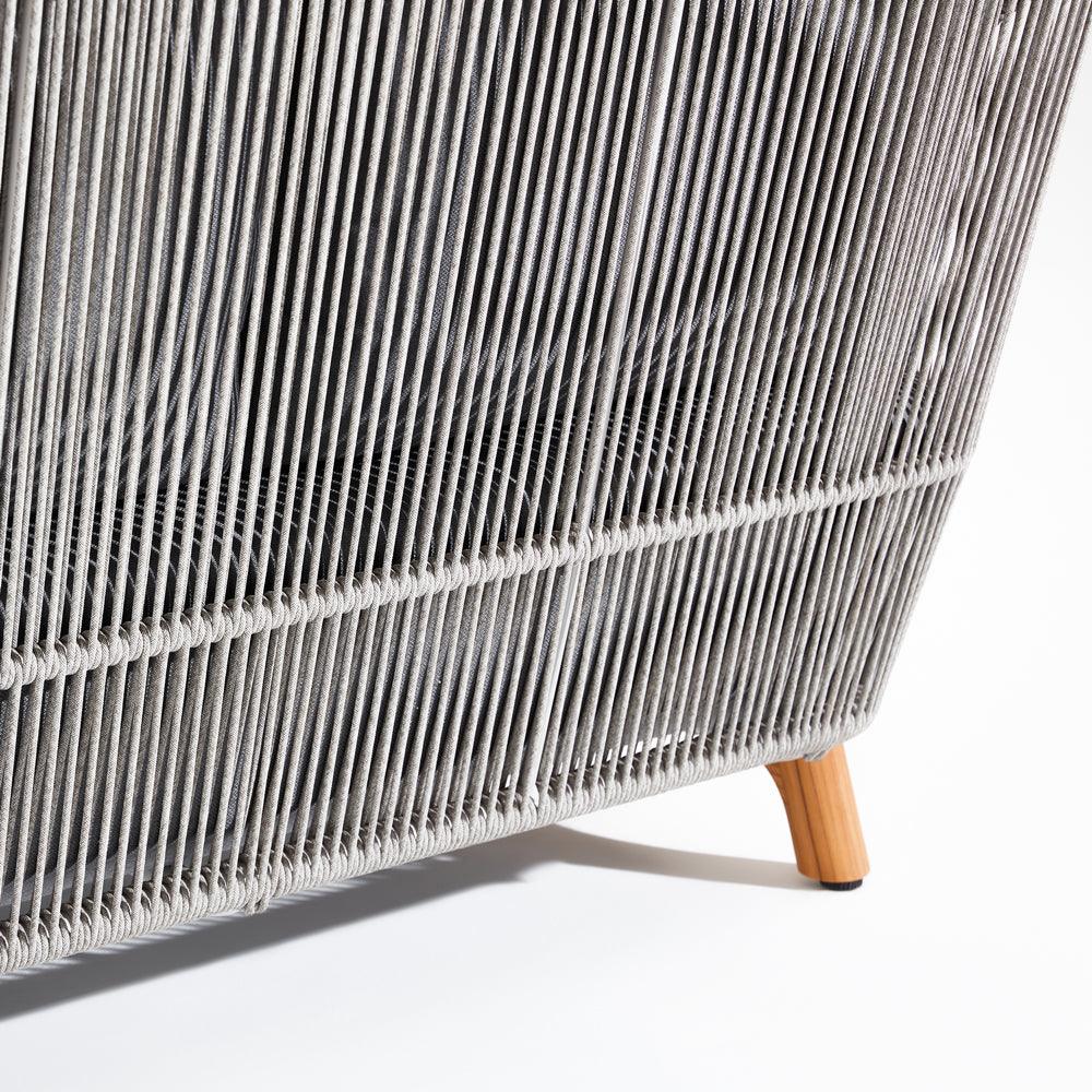 Natural - Marine Layer Loveseat,teak leg, aluminum frame, grey cushions,rope detailed view-Sunsitt Signature