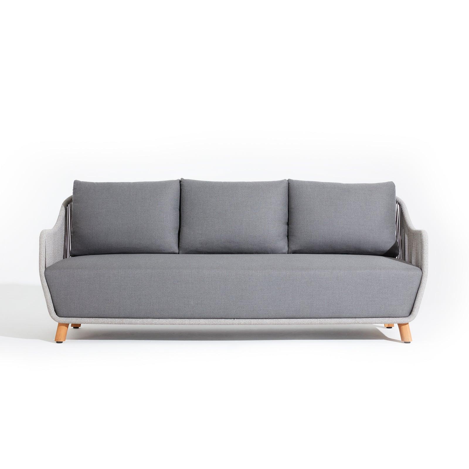 Natural - 3 Seater Sofa,teak leg, aluminum frame, grey cushions, white background-Sunsitt Signature