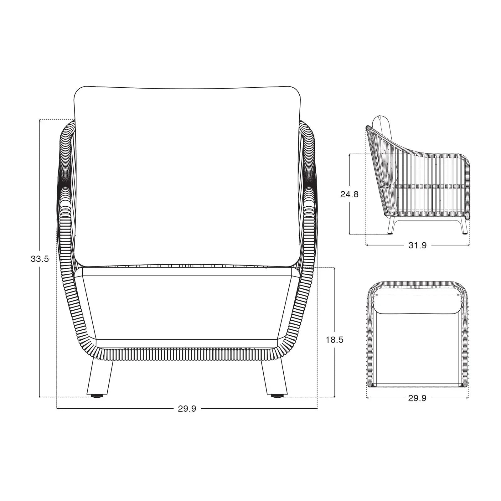 Natural - Lounge chair, Dimension information, Length, height, width data information- Sunsitt Signature
