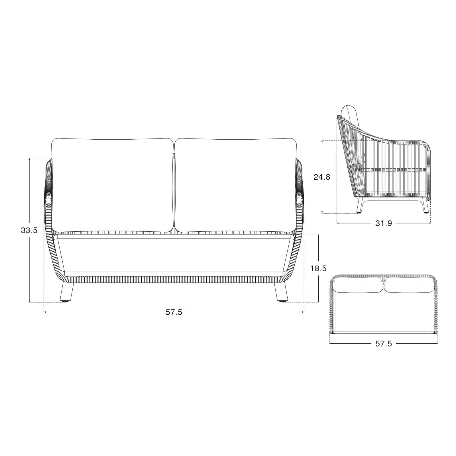 Natural - Loveseat,Dimension information, Length, height, width data information- Sunsitt Signature