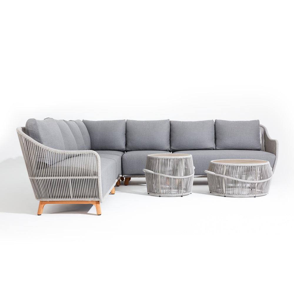 Outdoor Sectional Set, two tables, 2 sofas, 2 single sofa,teak leg, aluminum frame, grey cushions- Sunsitt Signature