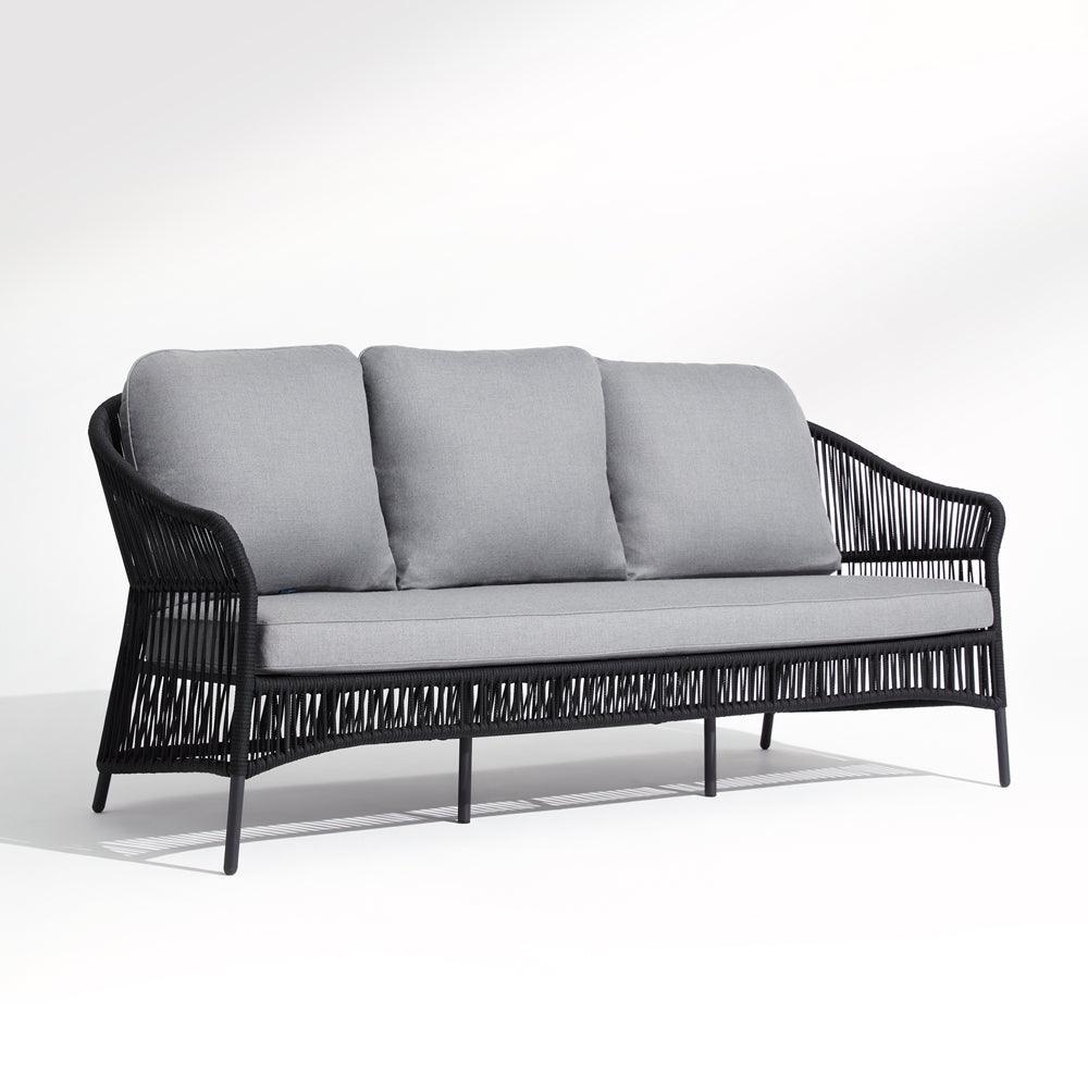 Wonder - Balboa 3-Seater Sofa, black rope design, grey & Soft cushion,aluminum frame, right angle , white background - Sunsitt Signature