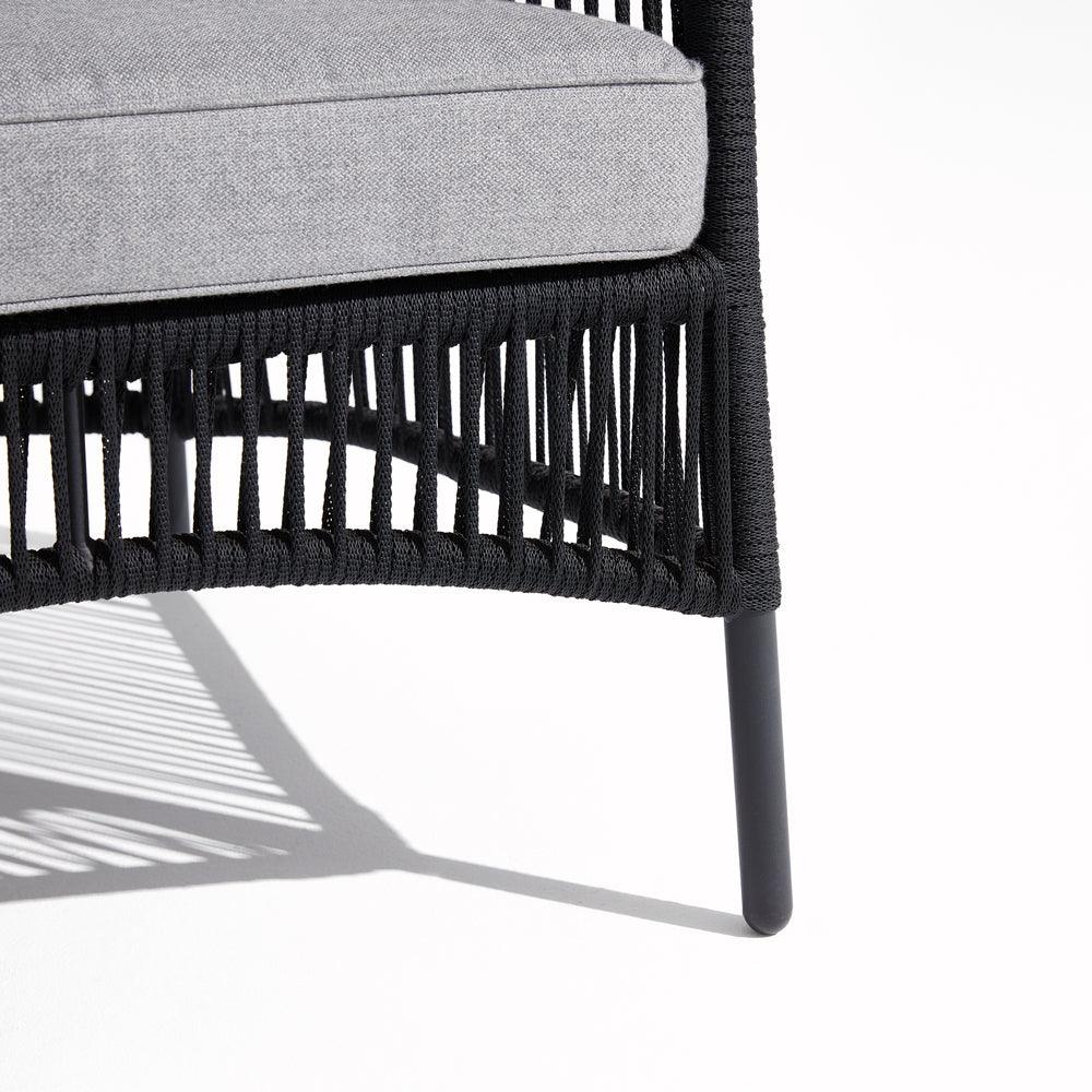 Wonder - lounge chair, black rope design, grey & Soft cushion,aluminum frame, smooth armrest,delicated rope design-Sunsitt Signature