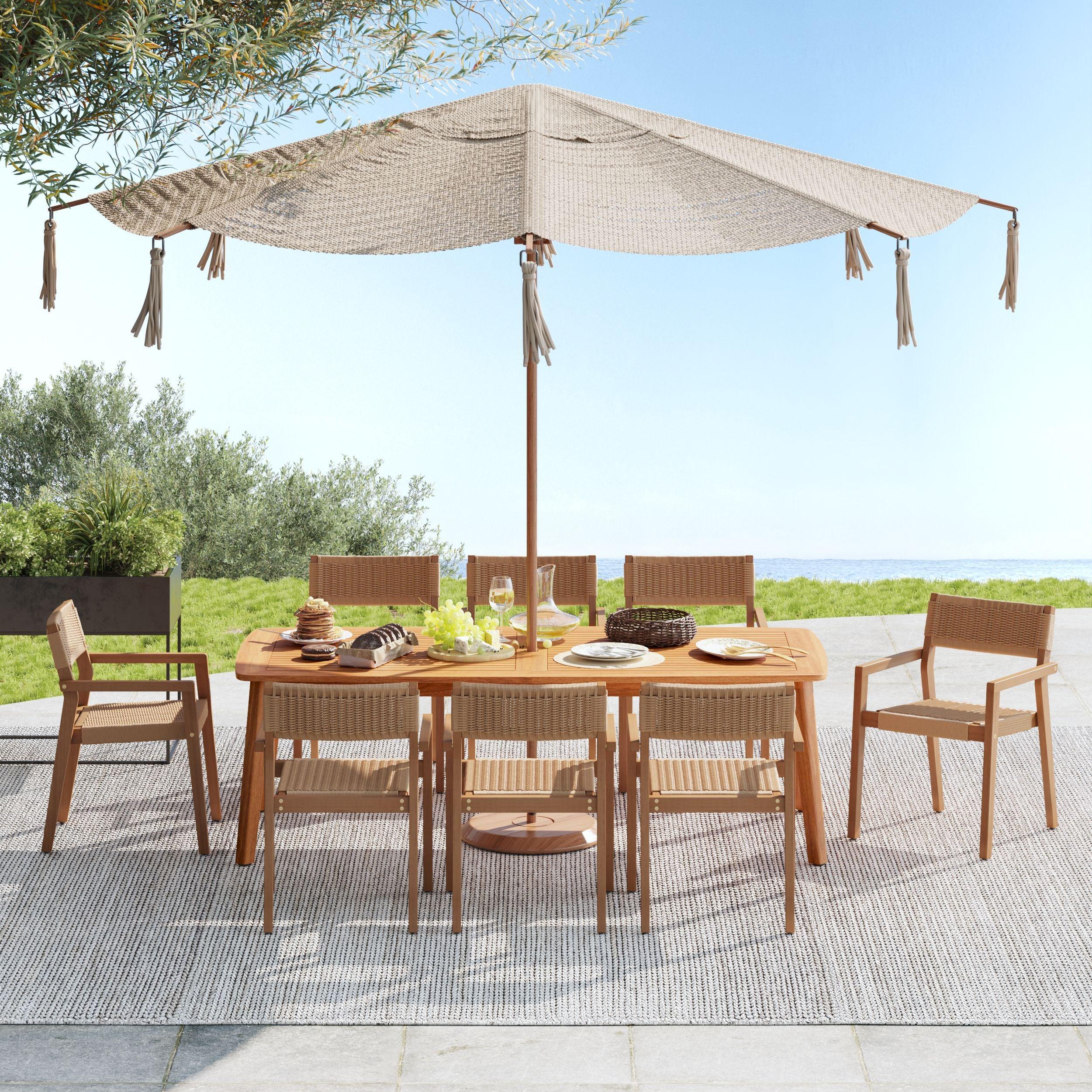 designing patio umbrellas for wooden table insert Green Boho Beach Umbrella With Fringe Fan Pattern 6ft Umbrella UPF50+ Umbrella Heavy Duty With Tilt Portable Pool Umbrella 1.26in Wood Pole Holiday Outdoor Tassel Umbrella Backyard The stable and low Kozyard 37" Square Outdoor Dining