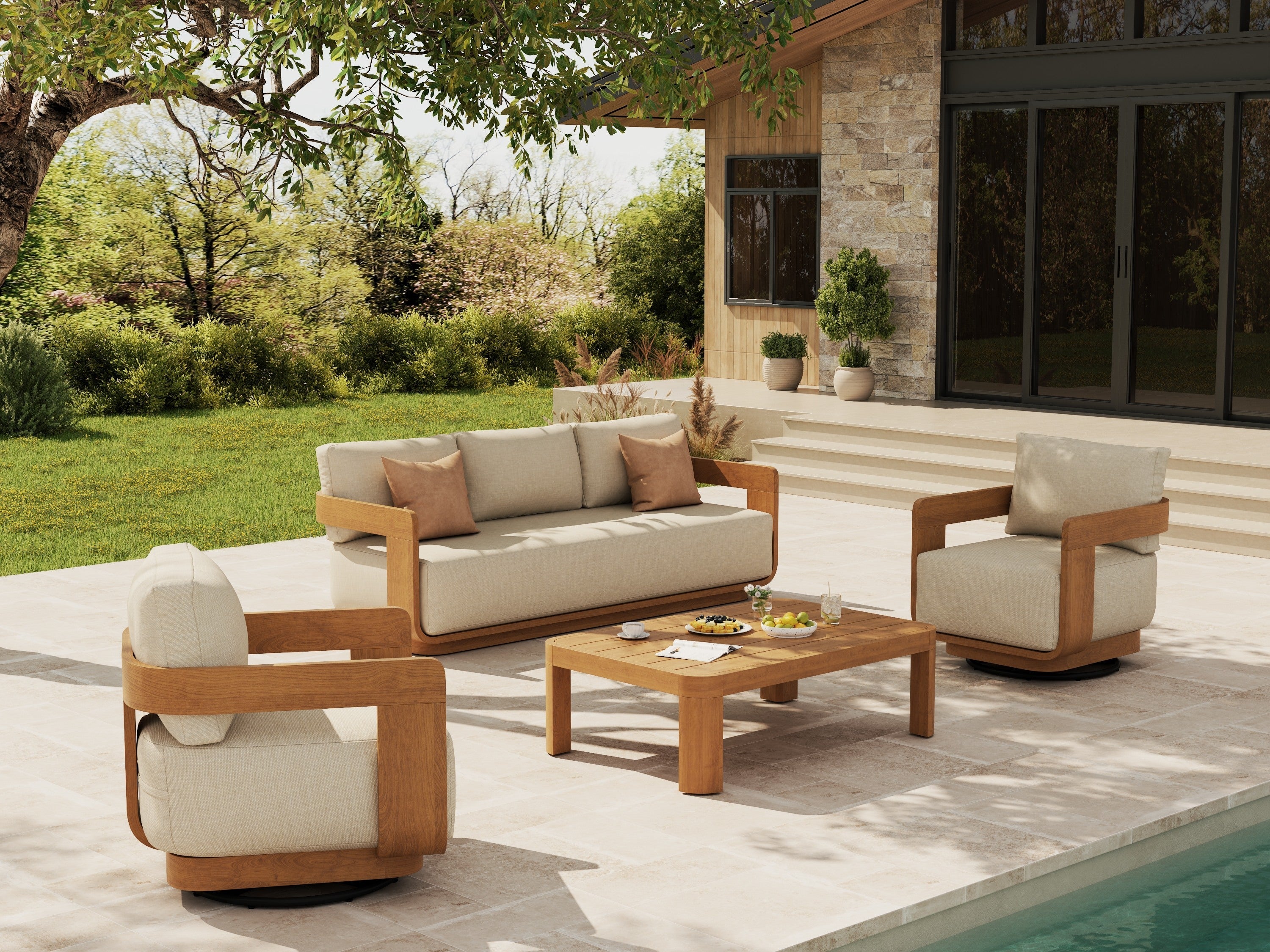 Wood Patio Conversation Sets-Teak- Jardina