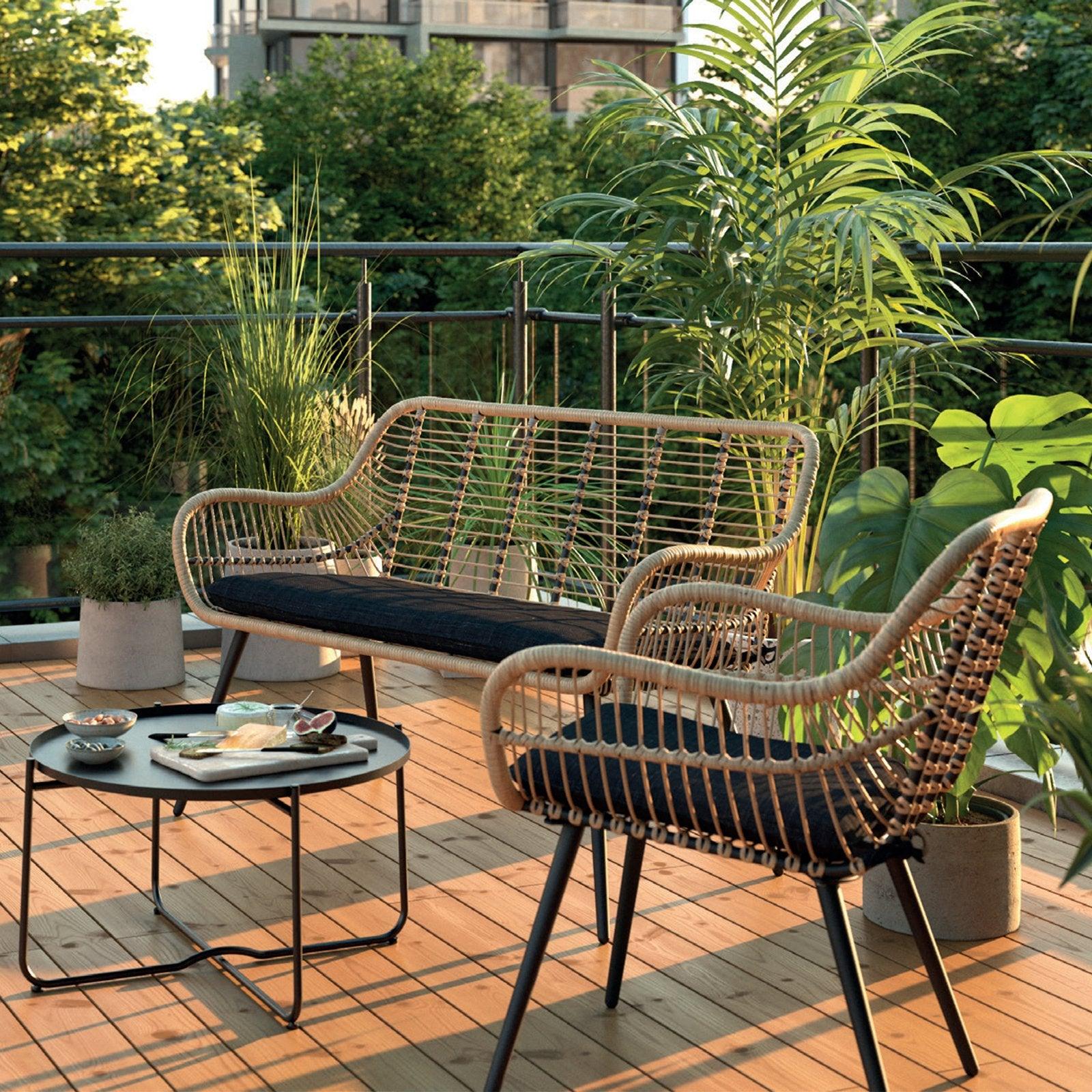 Oia Collection Furniture, Metal Frame with Natural Rattan Wicker Design - Jardina European & Modern Outdoor Patio Furniture