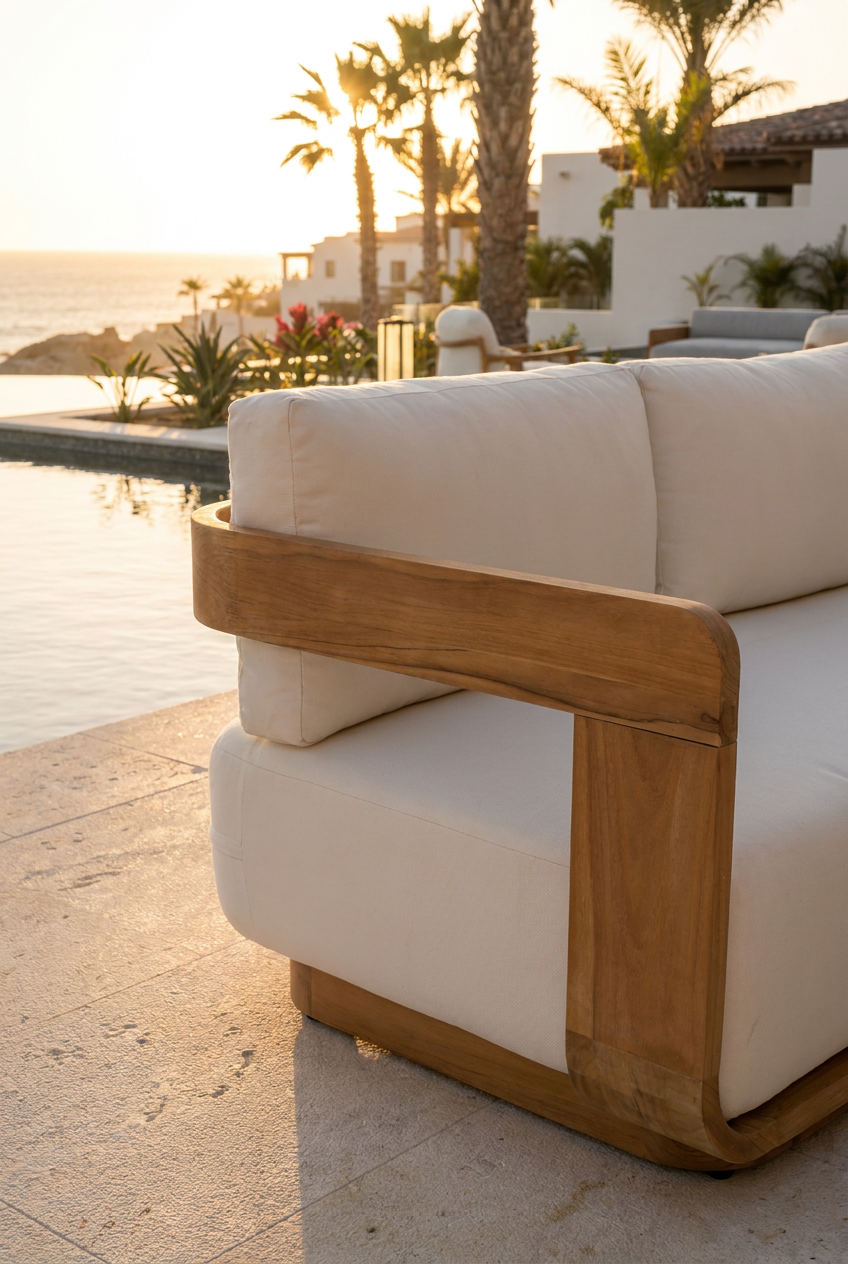 Sintra 5-Piece FSC Solid Teak Outdoor Conversation Set with Swivel Chairs, White Cushions