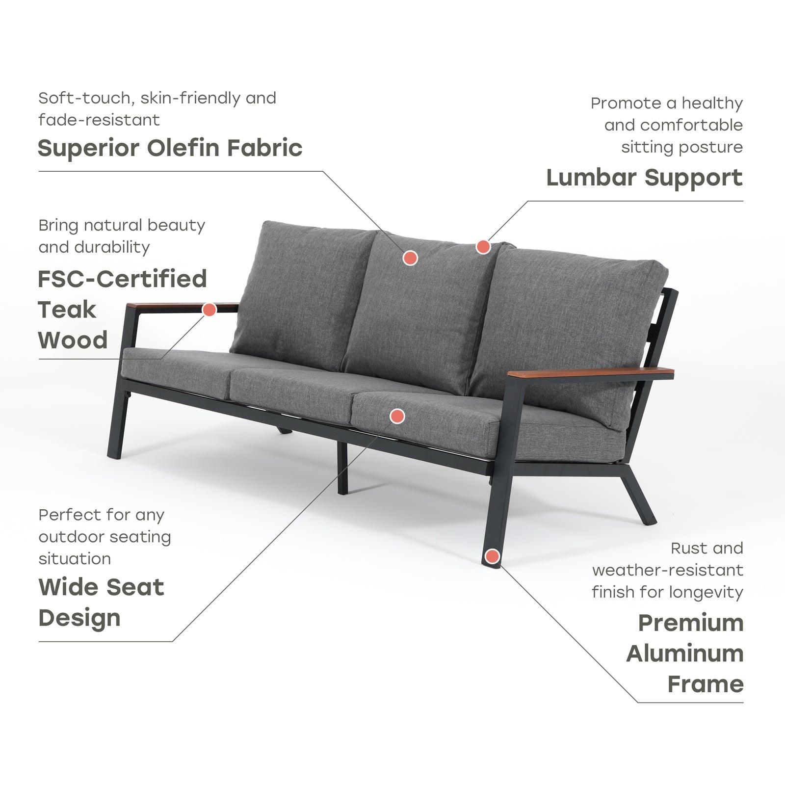Ronda Grey 3-Seater Outdoor Sofa with Aluminum Frame