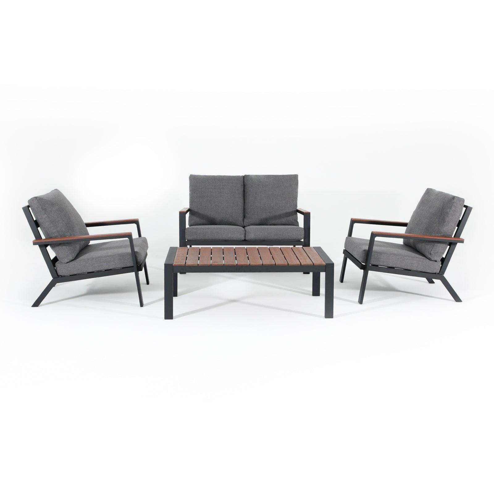 modern outdoor patio furniture, grey aluminum patio sofa set #Pieces_4-pc with Loveseat