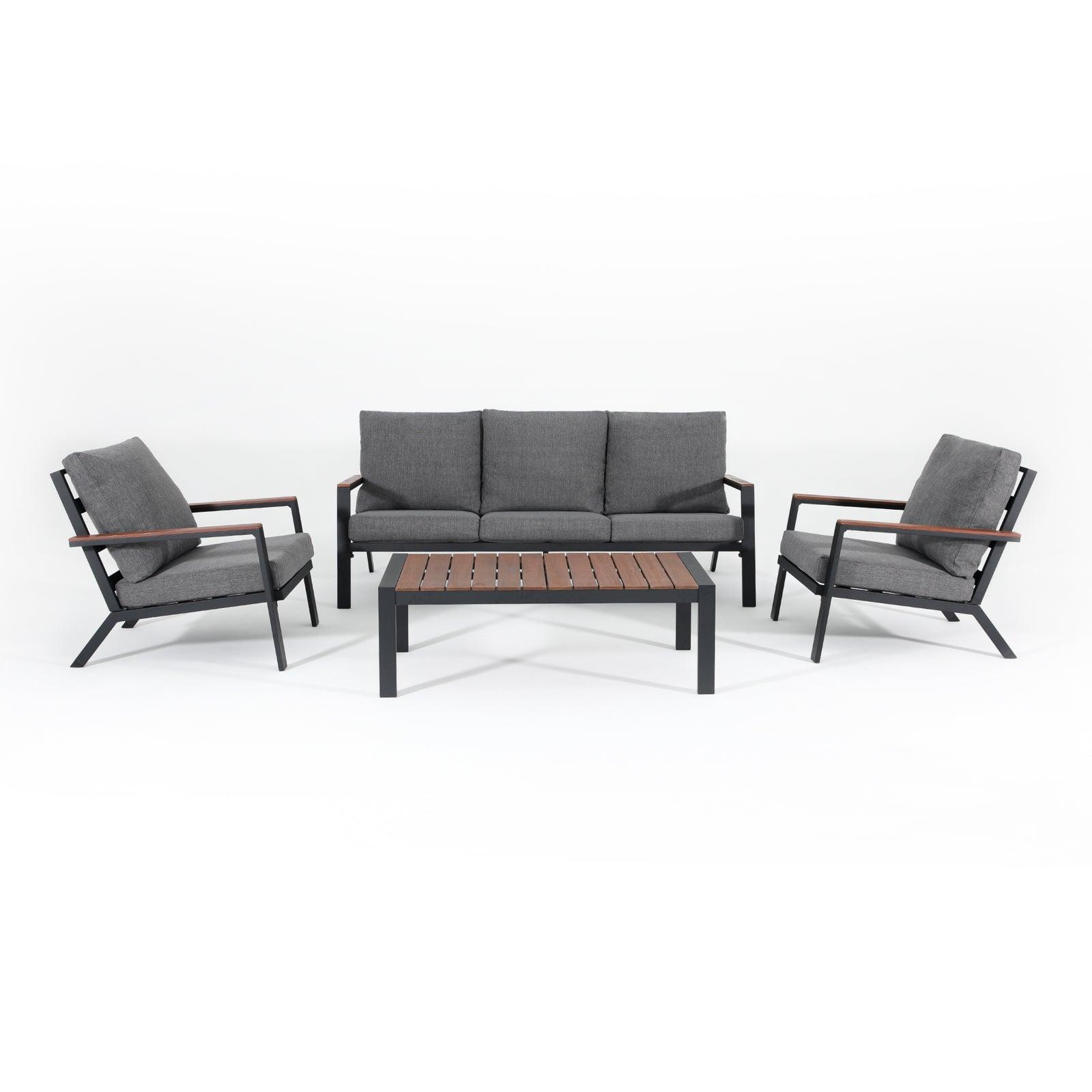 grey modern outdoor patio furniture, aluminum patio sofa set #Pieces_4-pc with Sofa