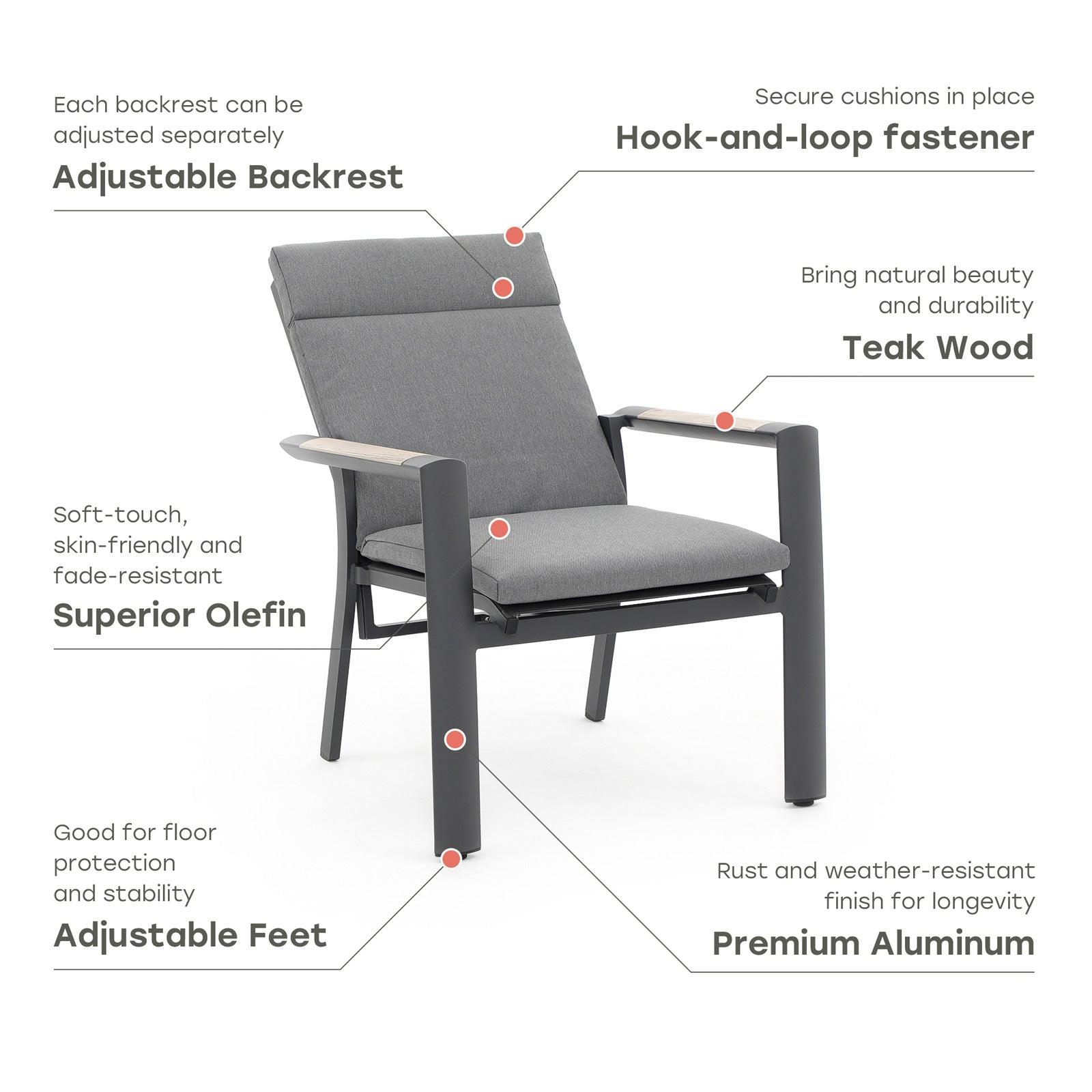 Capri 3-Piece Aluminum Chair Set with Adjustable Backrest