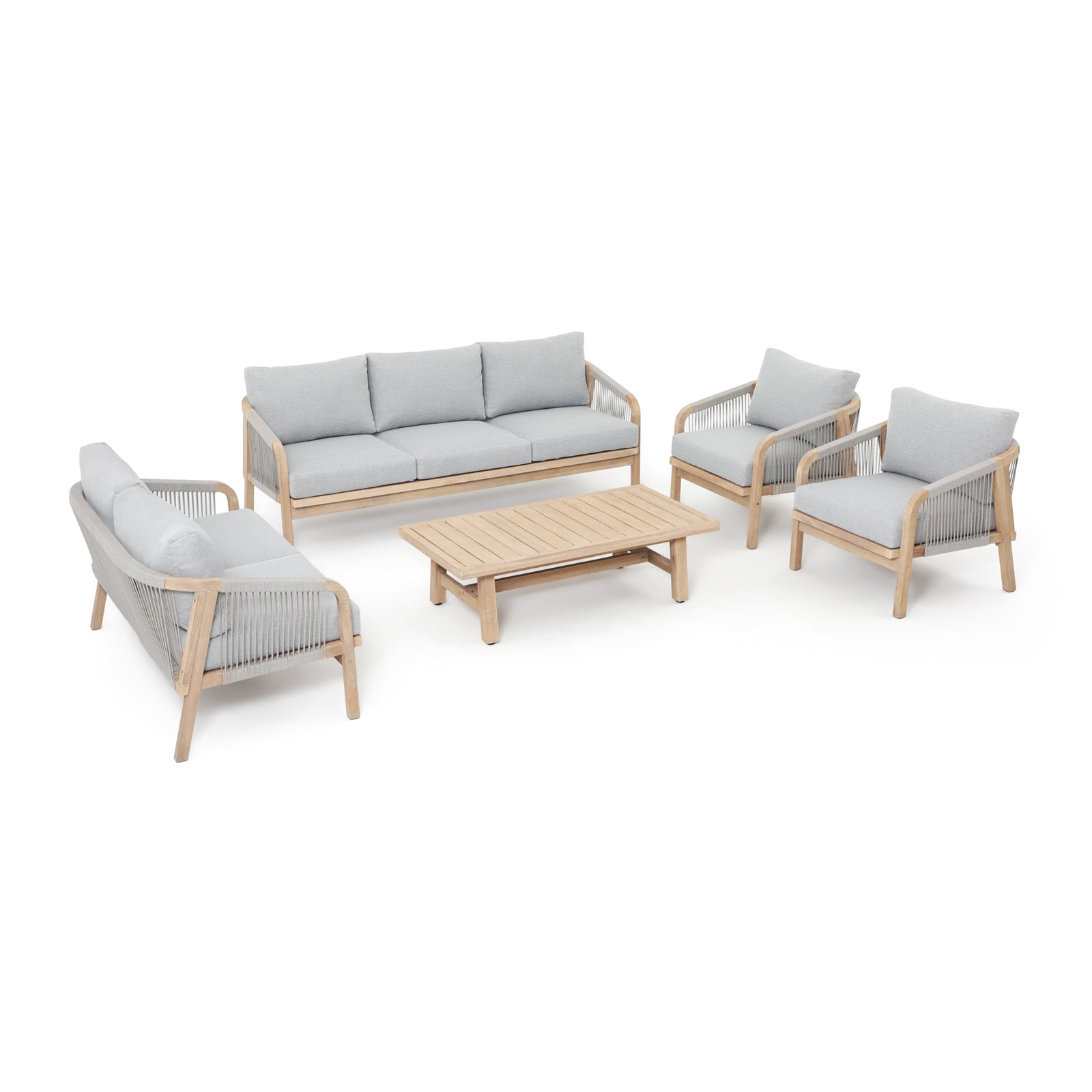 Thalea 5 Piece Wooden Patio Conversation Set with Coffee Table, 7 Seats