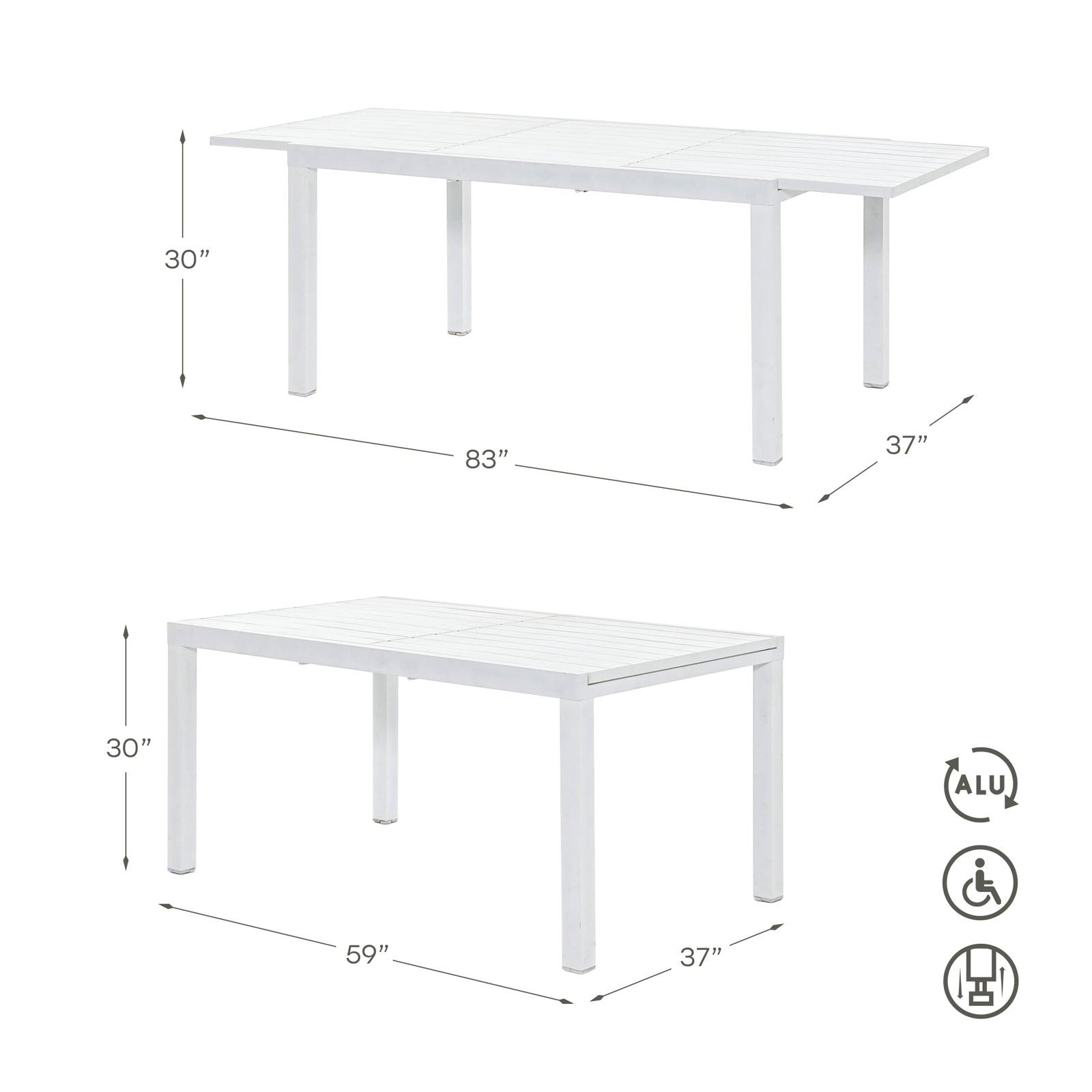 Salina Modern Aluminum Outdoor Table,Dimension#color_White