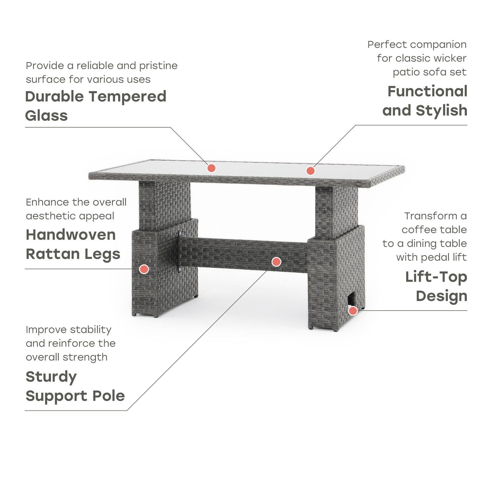 Ayia Wicker Outdoor Lift-Top Coffee/Dining Table, Rectangle