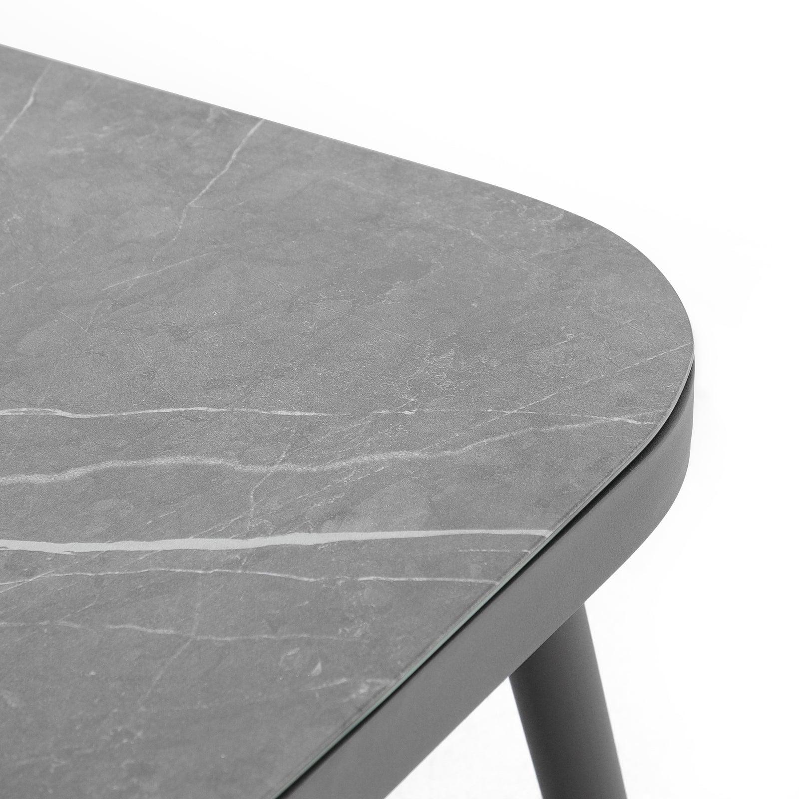 Comino Dark grey aluminum frame coffee table, ceramic tempered glass details- Jardina Furniture
