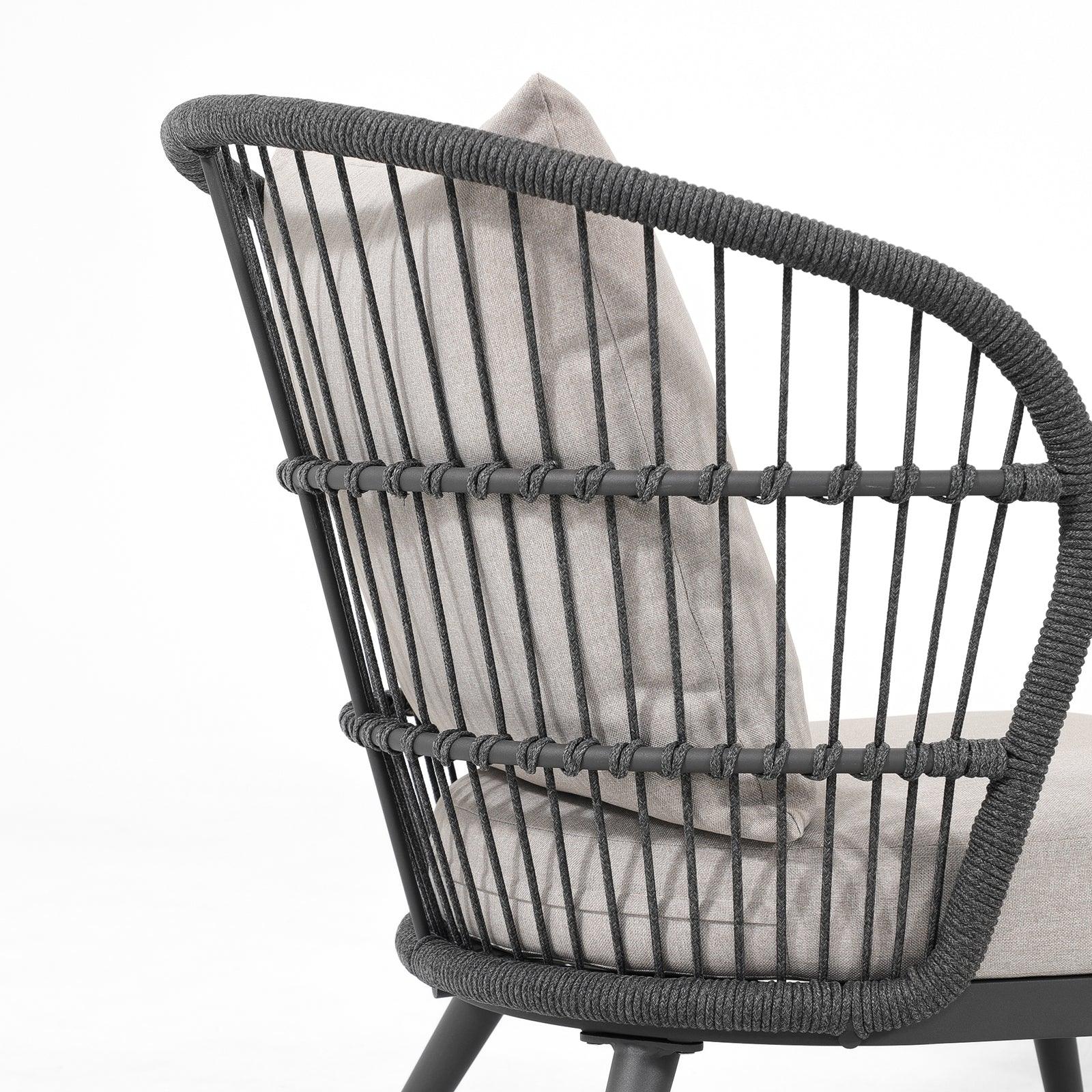 Comino grey aluminum Sofa with backrest rope design, shell-shaped design, backrest details-Jardina Furniture