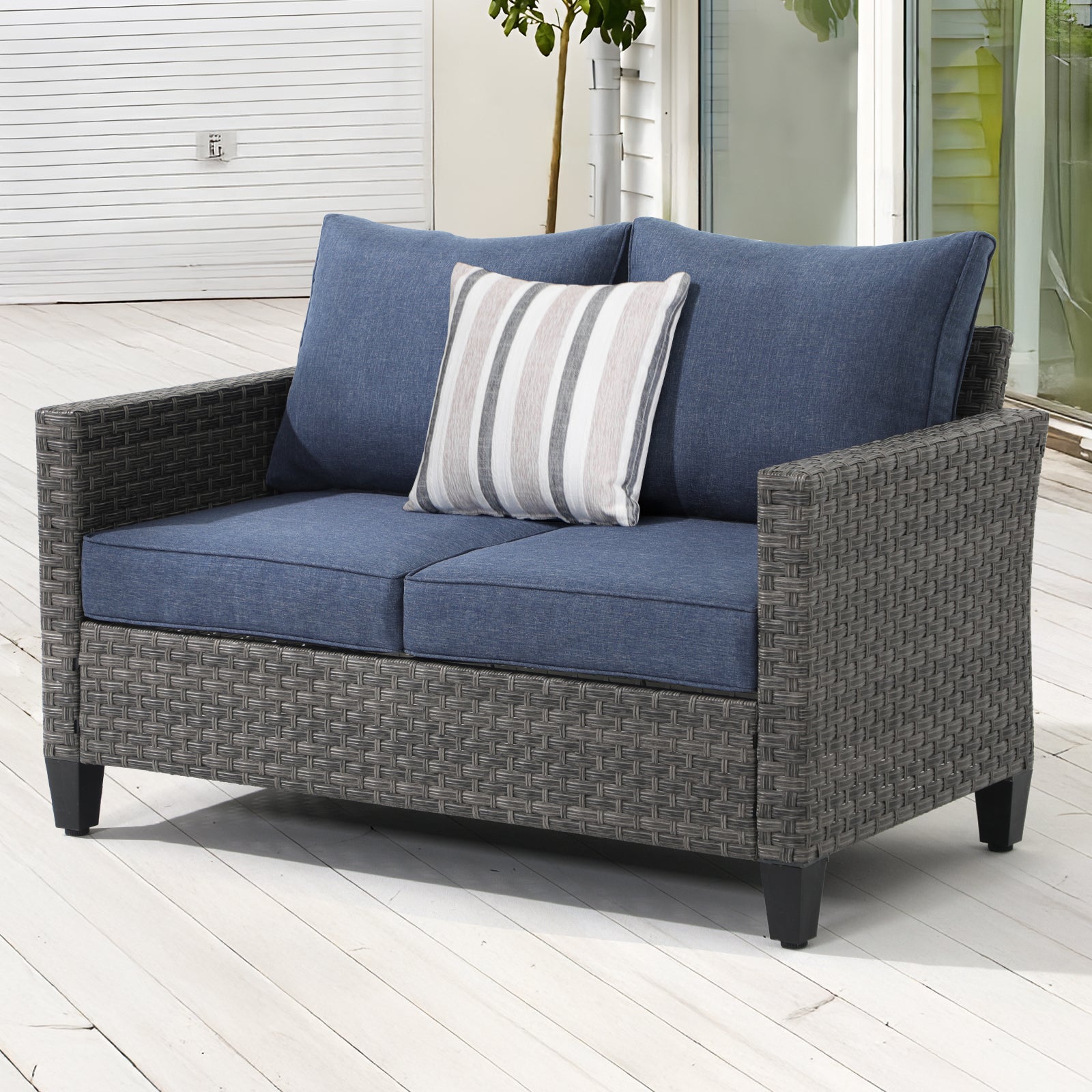 Ayia Hand-Woven Wicker Outdoor Loveseat with Cushions