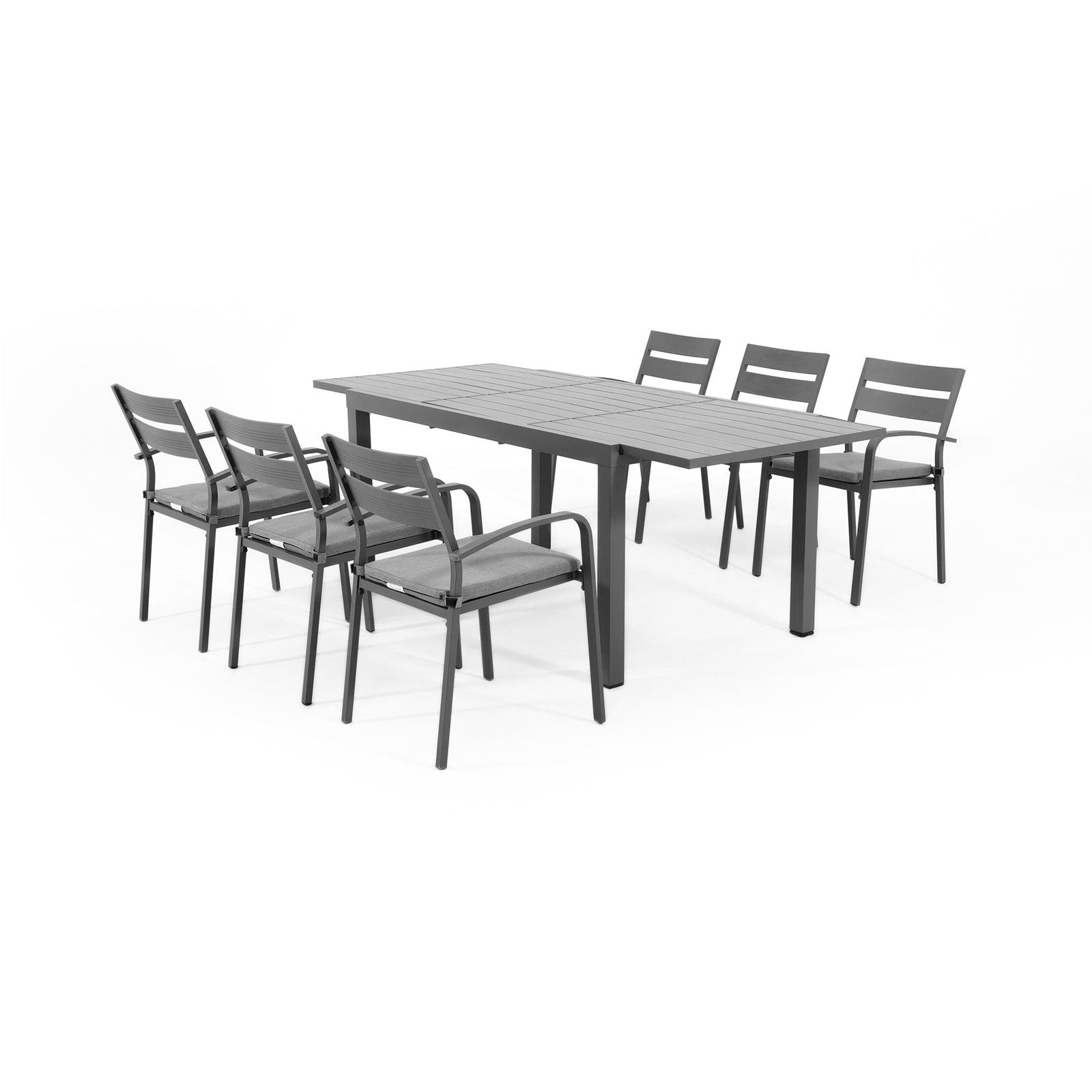 Salina Modern Aluminum Outdoor Furniture, Grey Aluminum Frame Outdoor dining set for 8, Extendable dining table- Jardina Furniture #color_Dark Grey