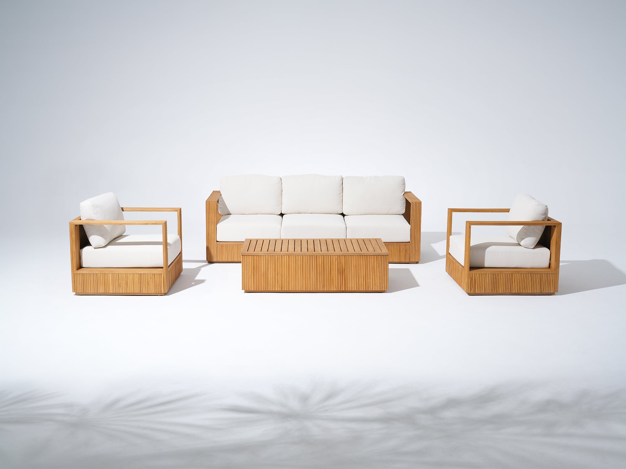 Sintra Outdoor Sofa, Solid Slatted Frame, FSC Teak Wood with Creamy White Olefin Cushion