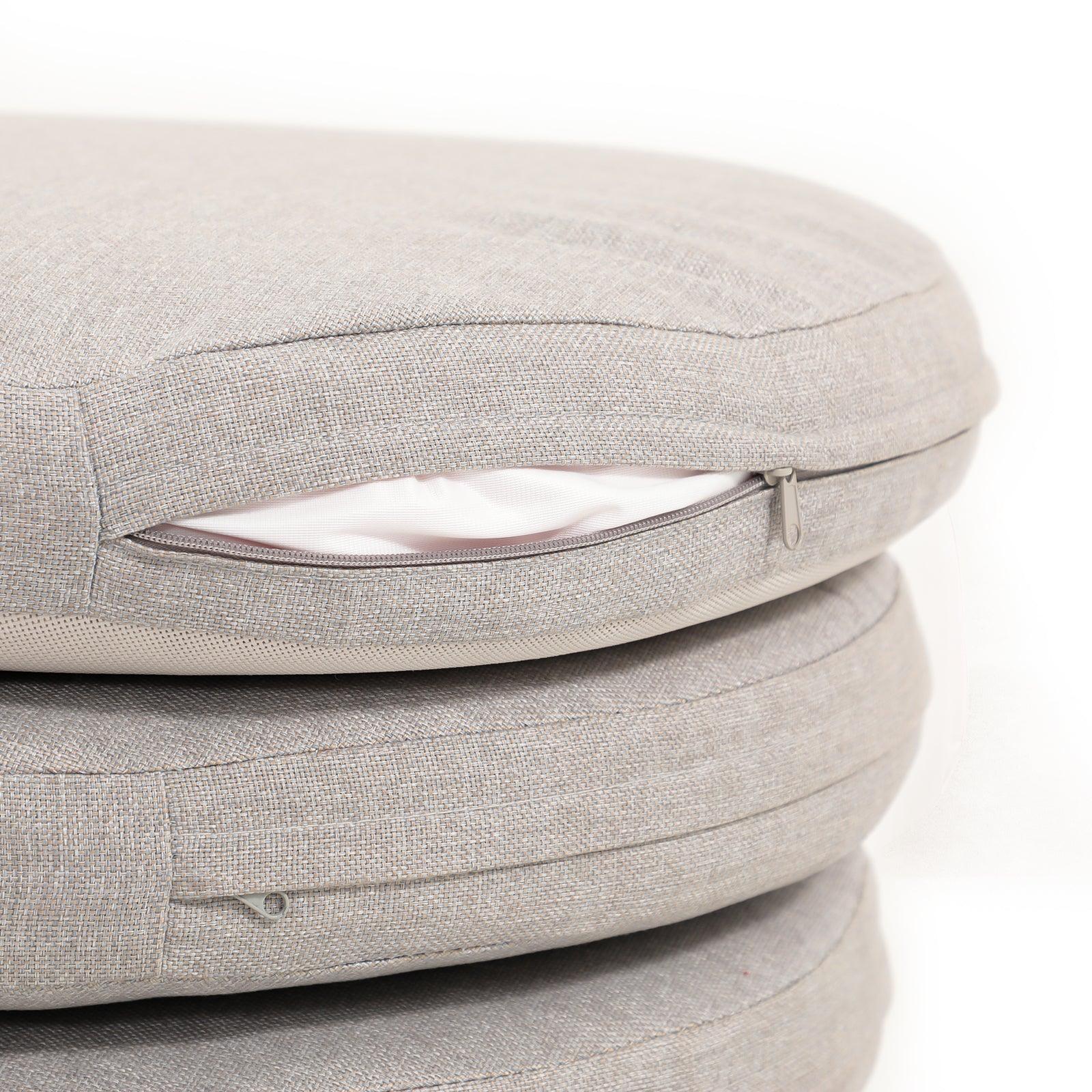 Comino light grey cushions detail, with zippers- Jardina Furniture