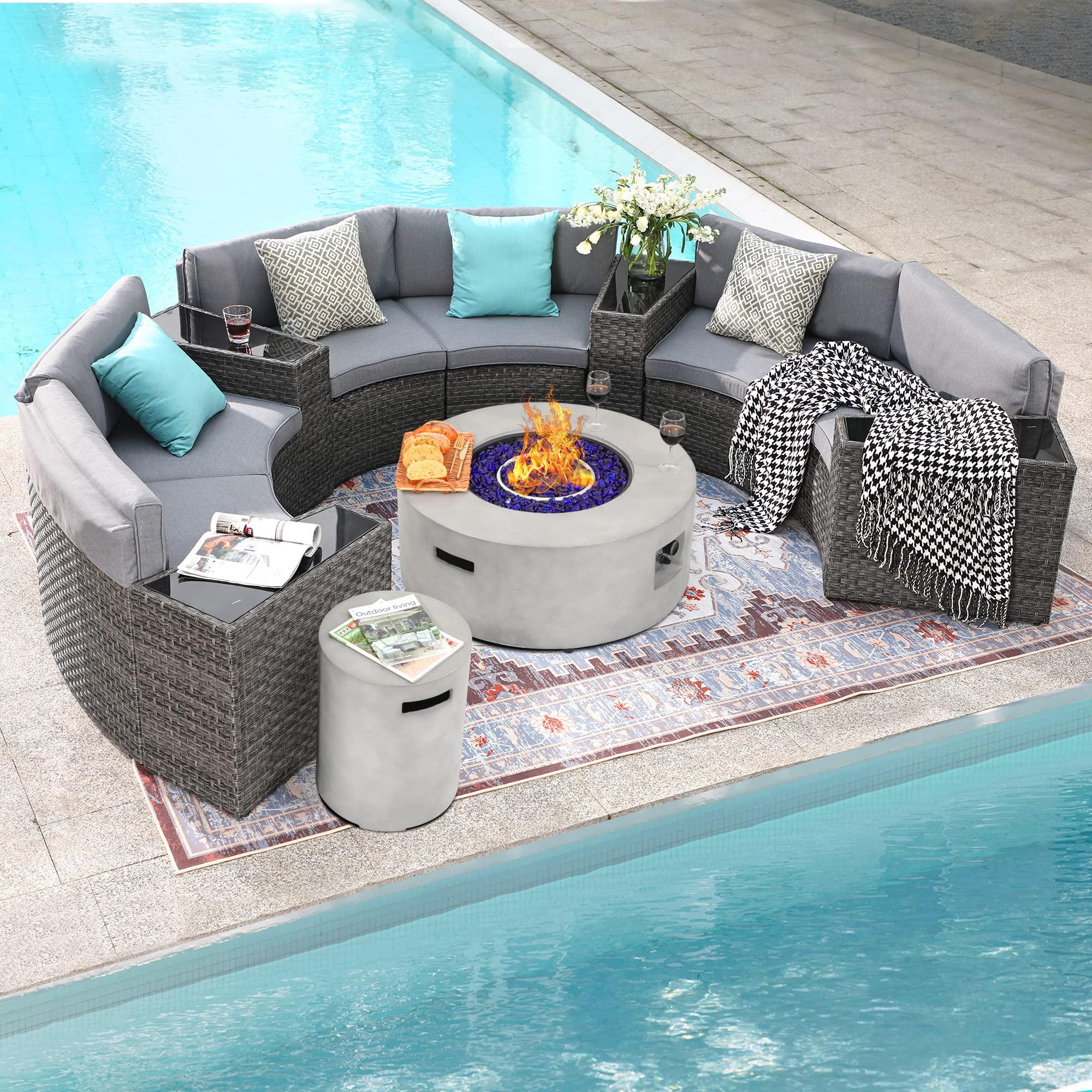 Grey wicker discount fire pit table