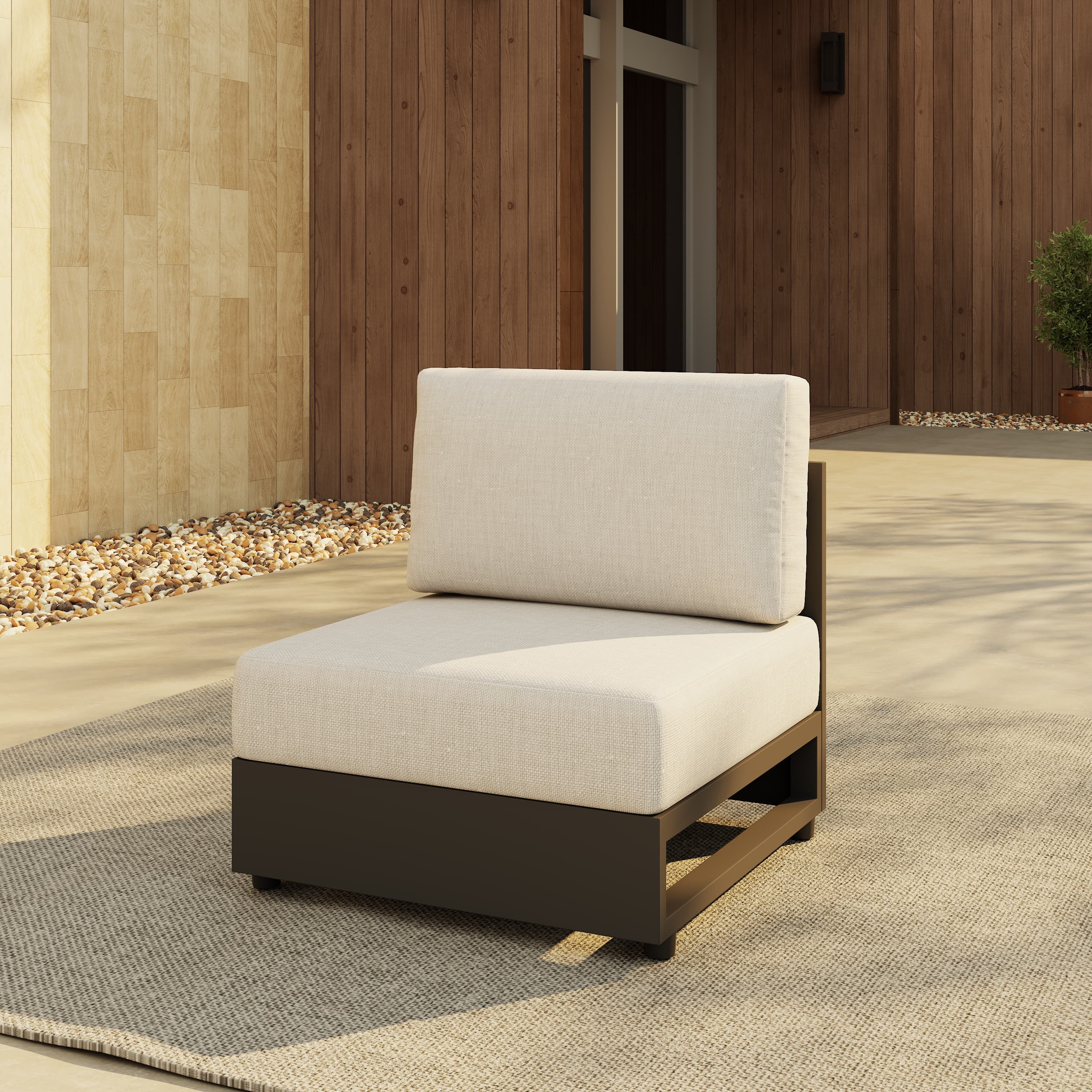 Addison Modern Aluminum Armless Chair with Cushions, Dark Grey