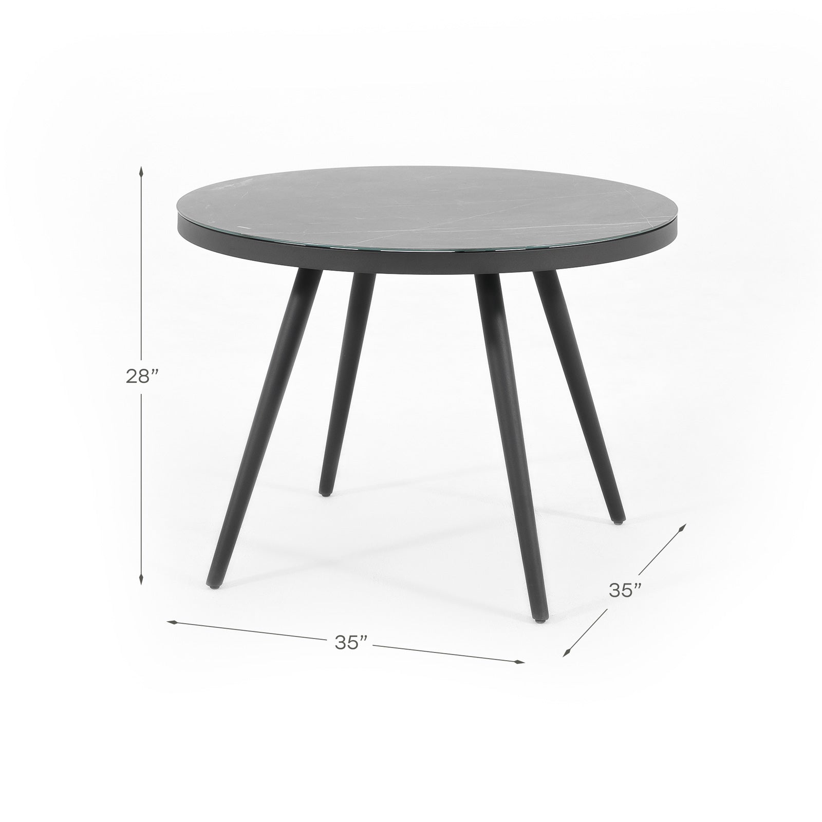 Comino Modern aluminum outdoor Dining Table, grey Round, glass top, dimension - Jardina furniture