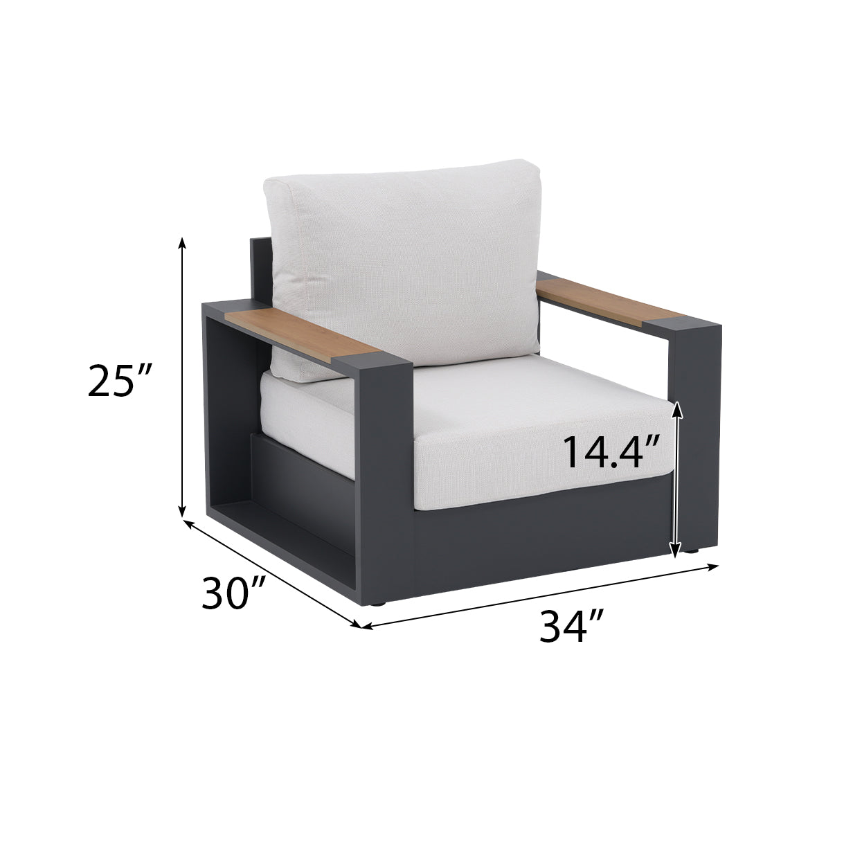 Addison Modular Outdoor Sectional Sofa Set with Chair and Ottoman, Dark Grey Aluminum